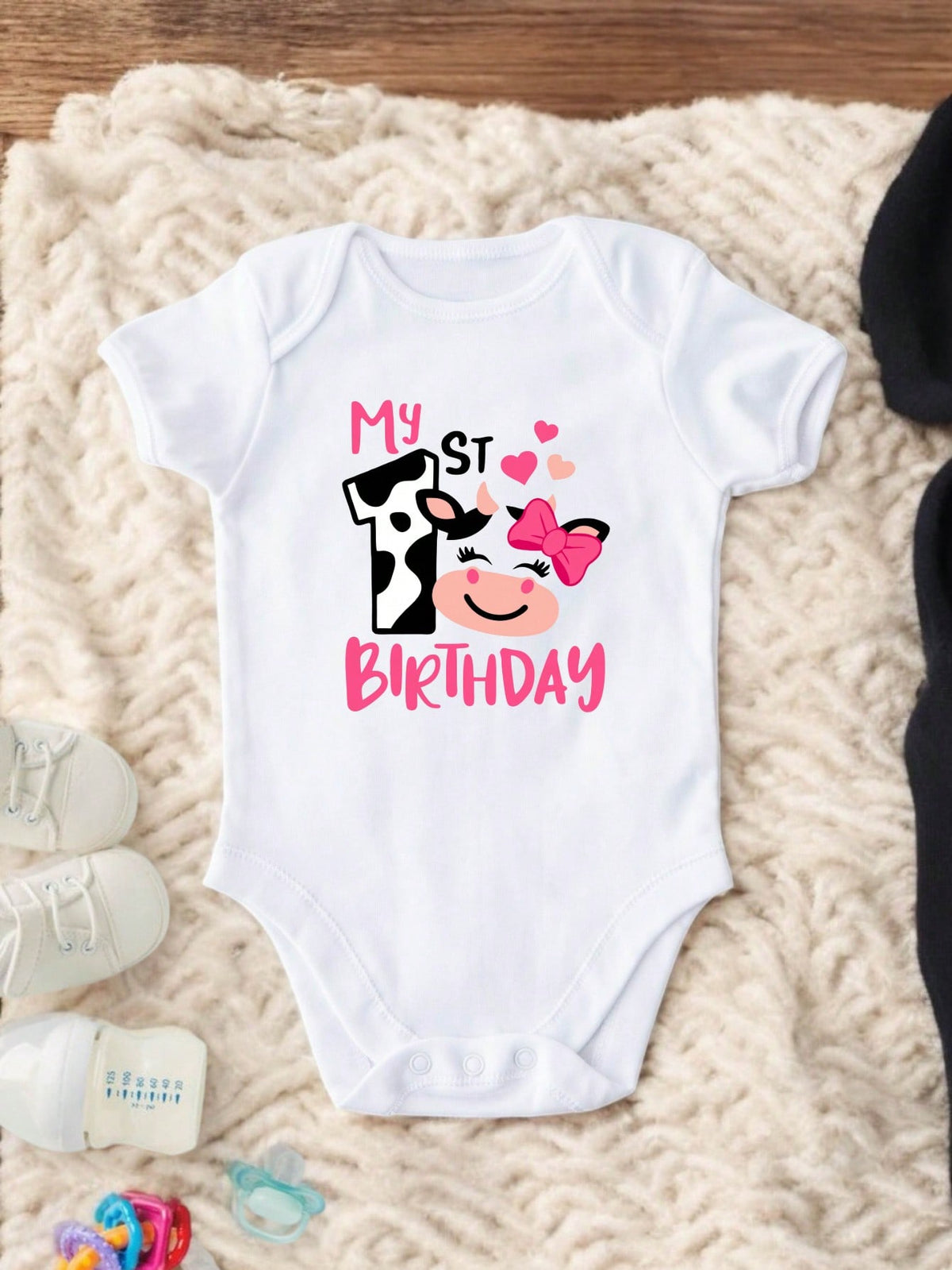 My First Birthday Cute Cow Theme Bodysuit