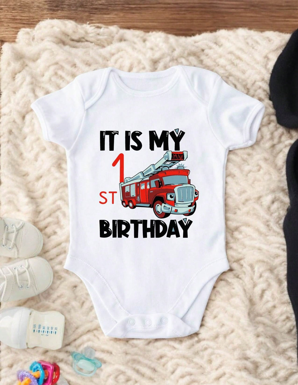 First Birthday Fire Truck Bodysuit