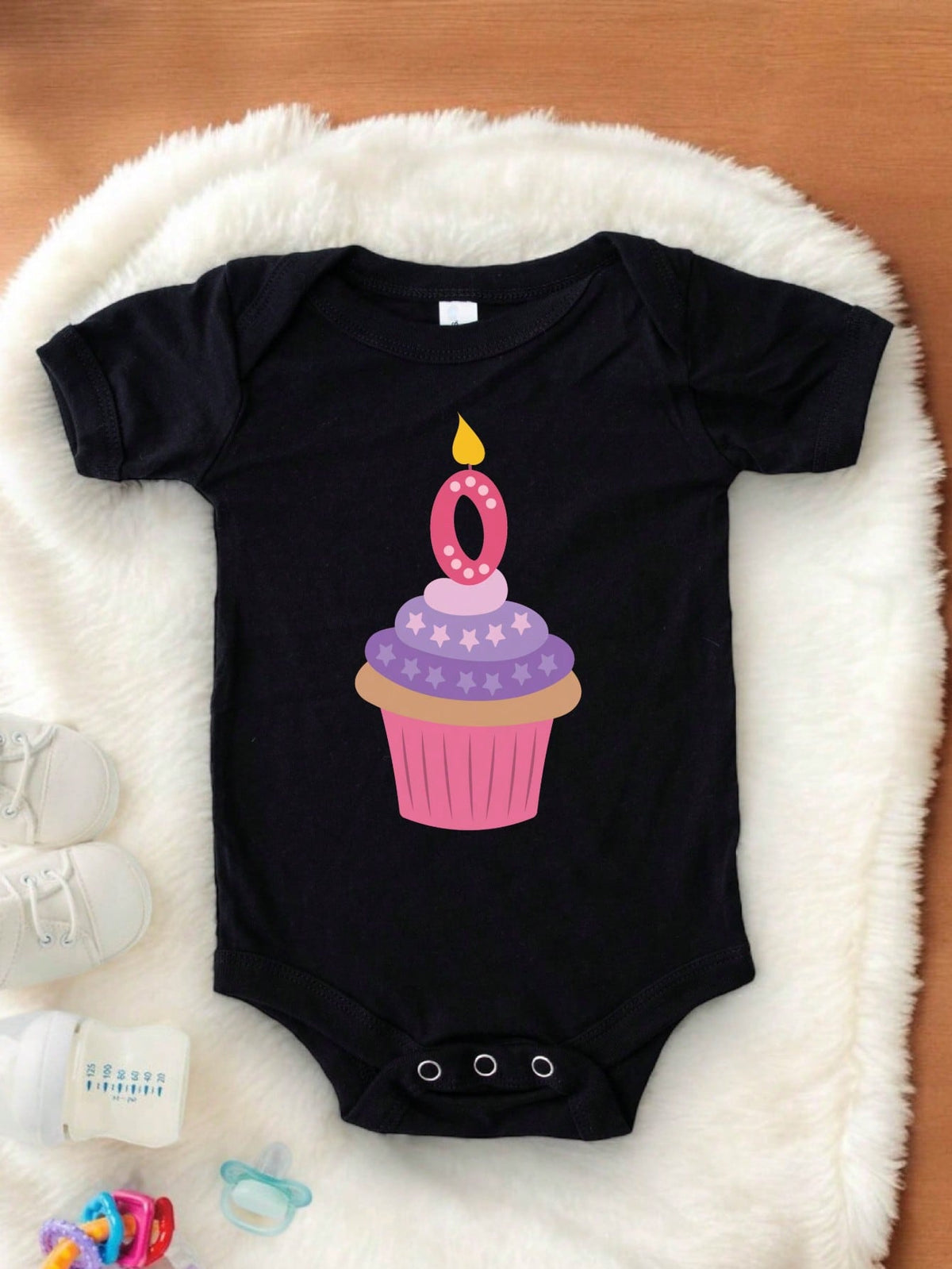 Zero Birthday Cupcake Bodysuit