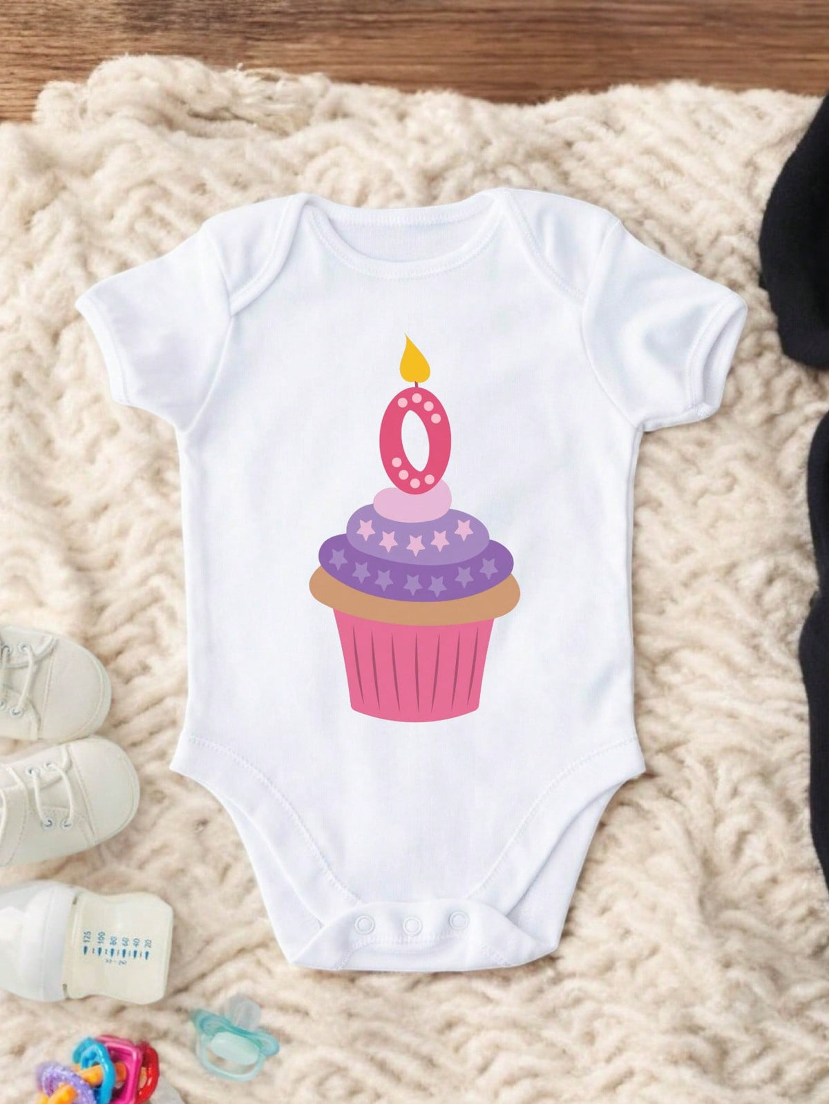 Zero Birthday Cupcake Bodysuit