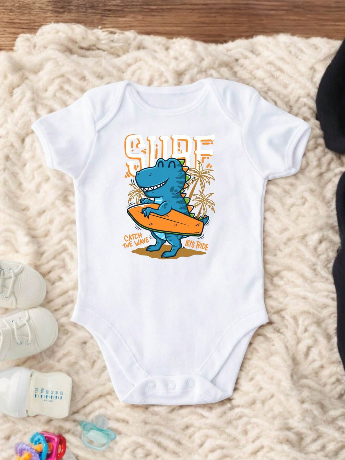 Surf Catch The Wave Dinosaur Kids Bodysuit