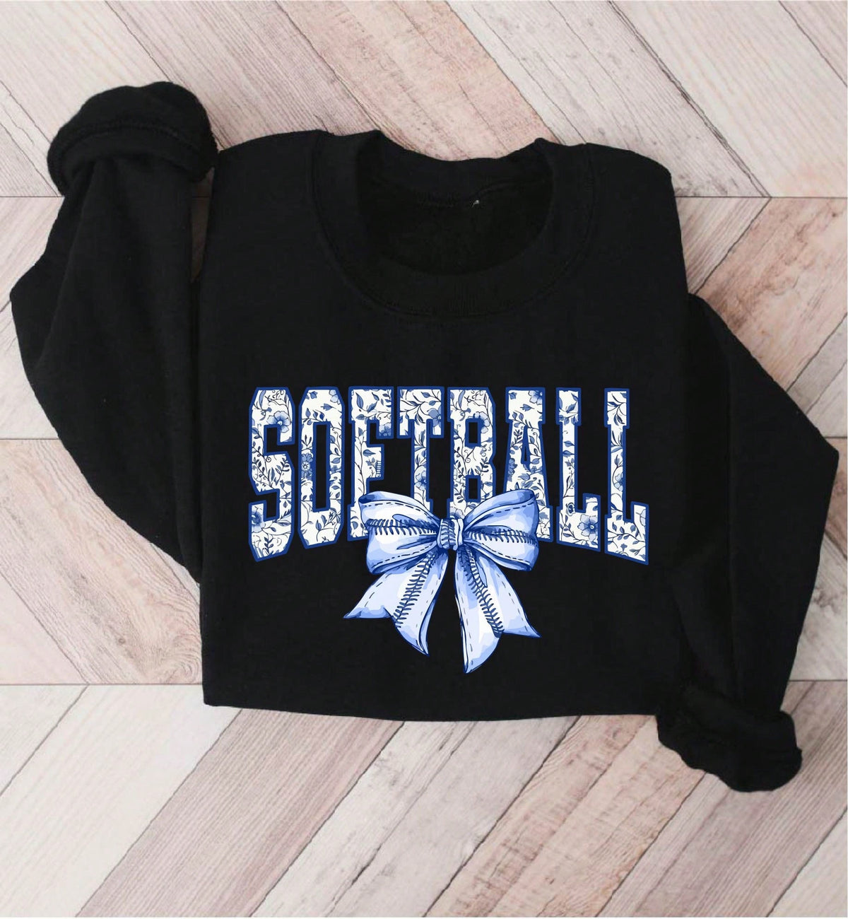 Softball Floral Toile Blue Hoodie