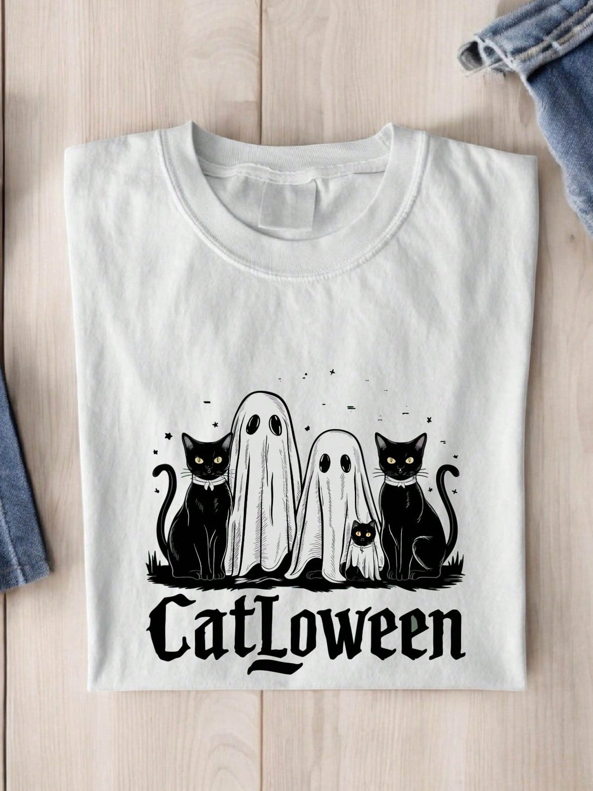 Catloween Black Cats And Ghosts Halloween T-Shirt