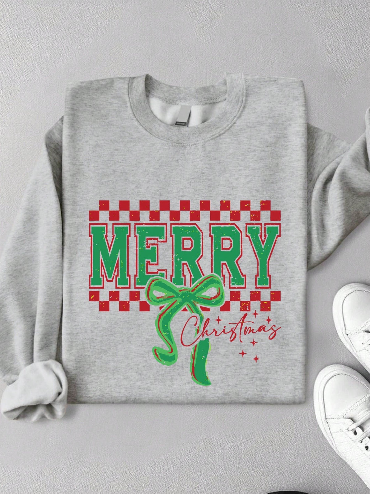 Retro Coquette Checkered Merry Christmas Holiday Unisex Sweatshirt