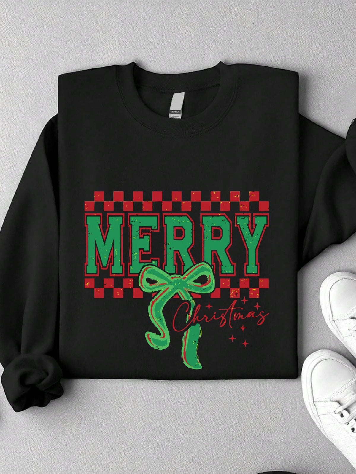 Retro Coquette Checkered Merry Christmas Holiday Unisex Sweatshirt