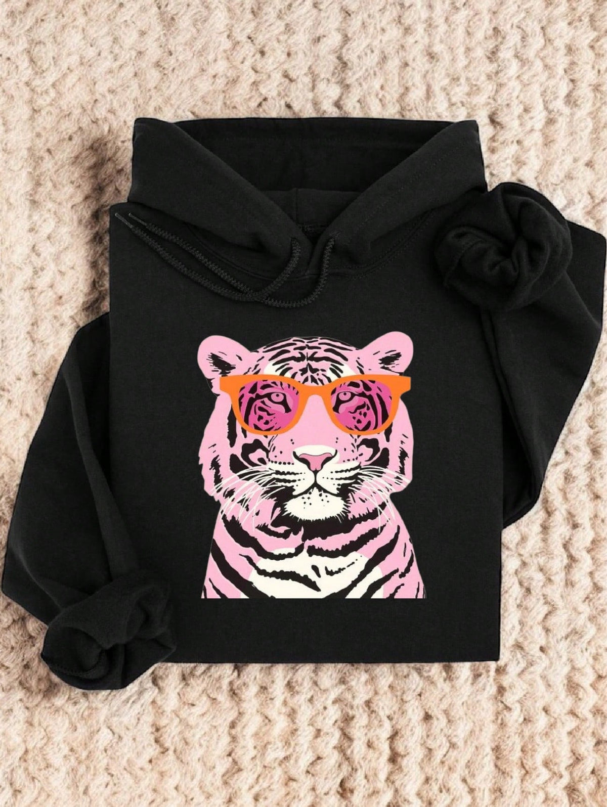 Pink Tiger Orange Glasses Hoodie