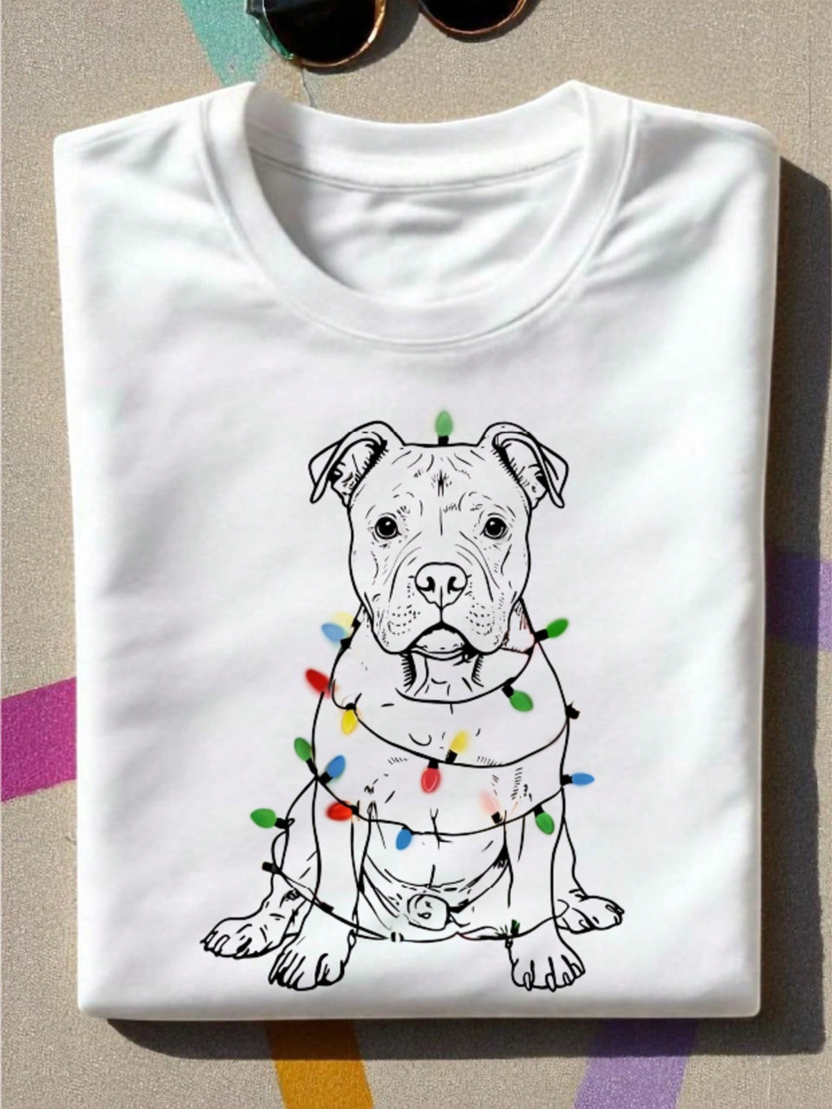 Pit Bull With Christmas Lights T-Shirt