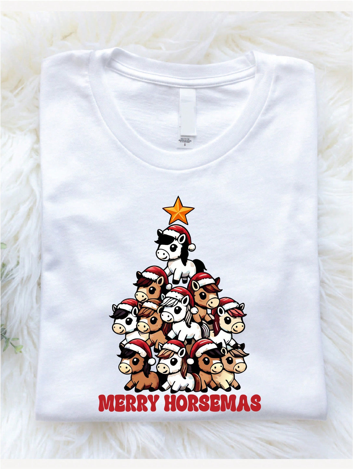 Cute Horses Christmas Tree T-Shirt