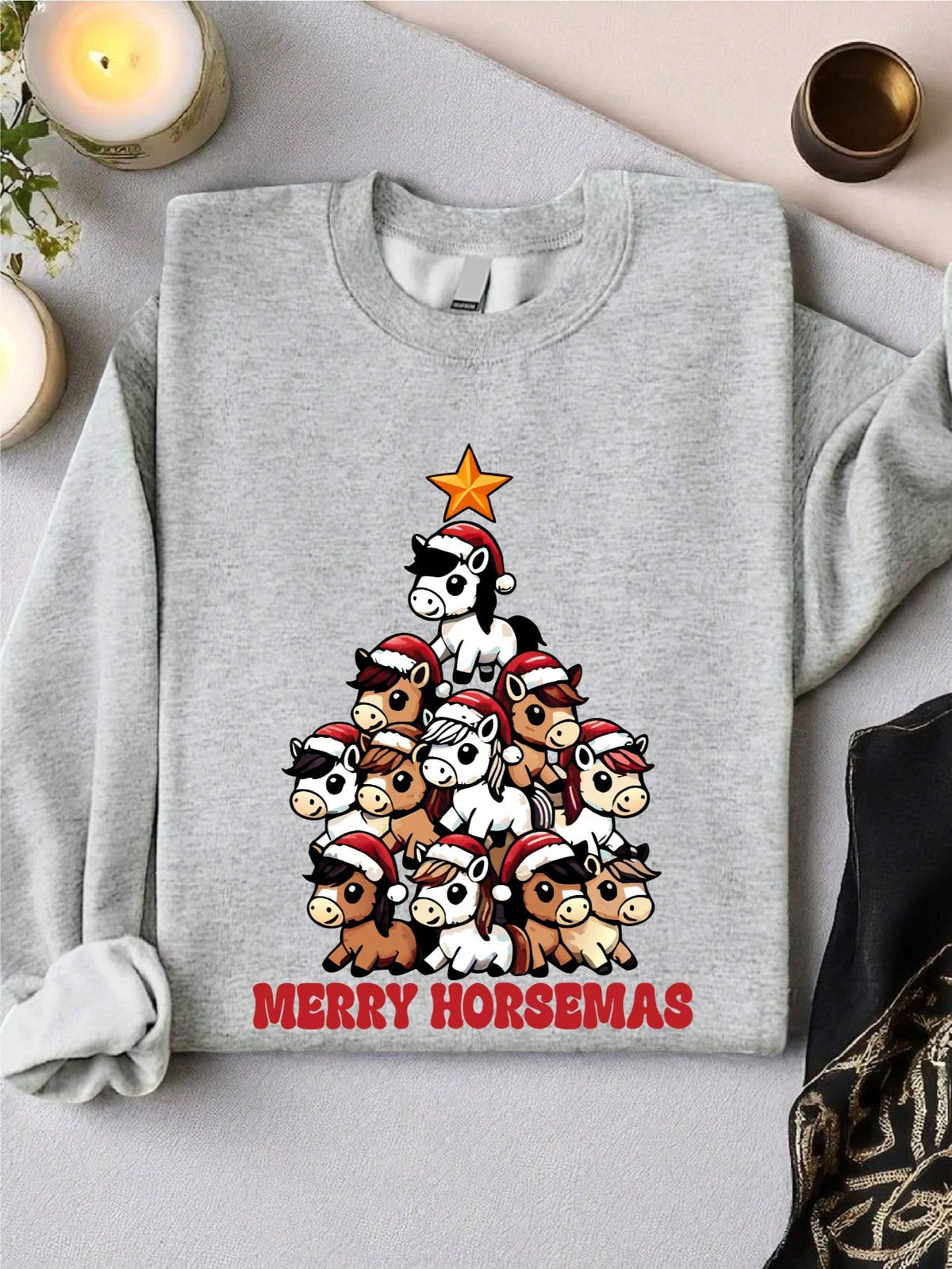Cute Horses Christmas Tree Sweatshirt