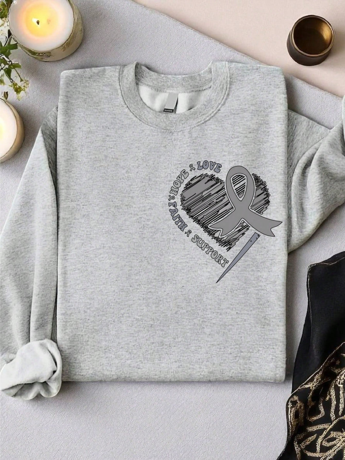 Lung Cancer Ribbon Heart Pocket Sweatshirt