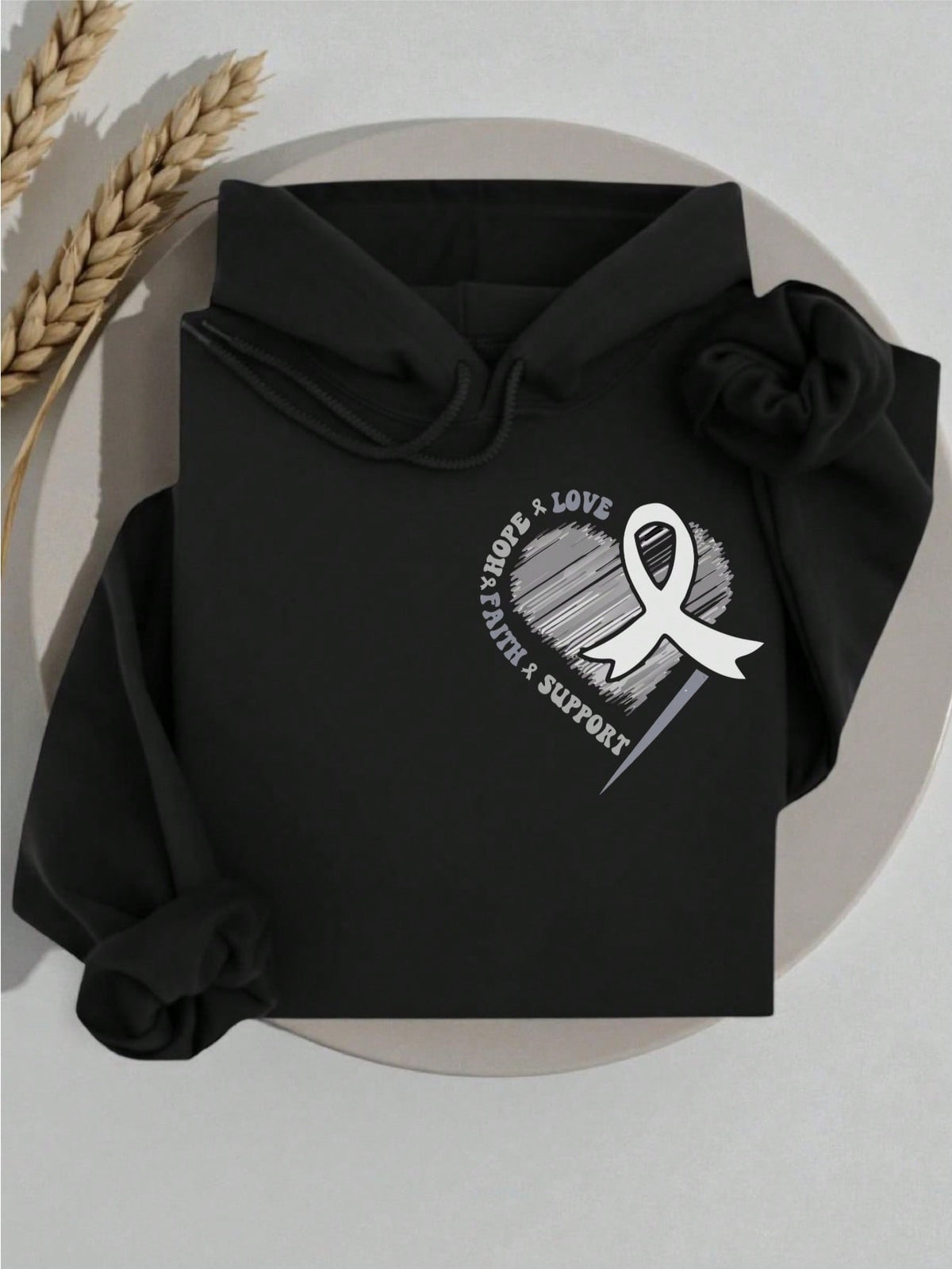 Lung Cancer Ribbon Heart Pocket Hoodie