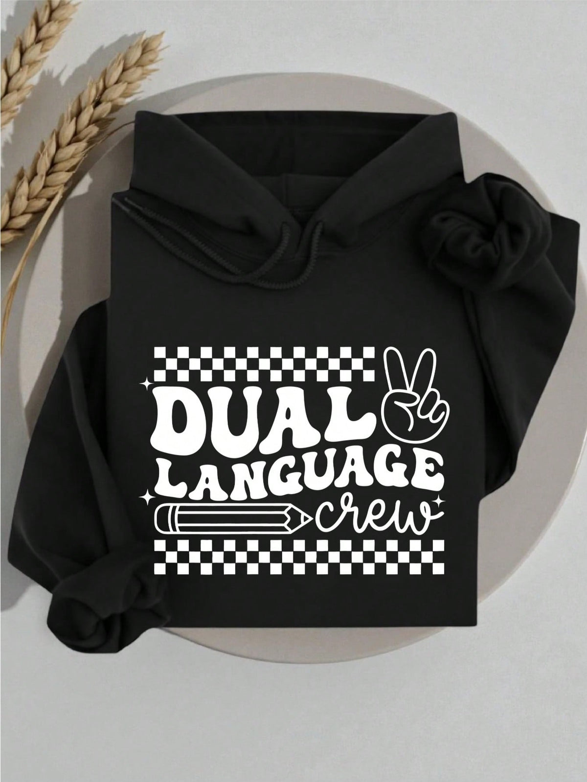 Checkered Dual Language Crew Hoodie