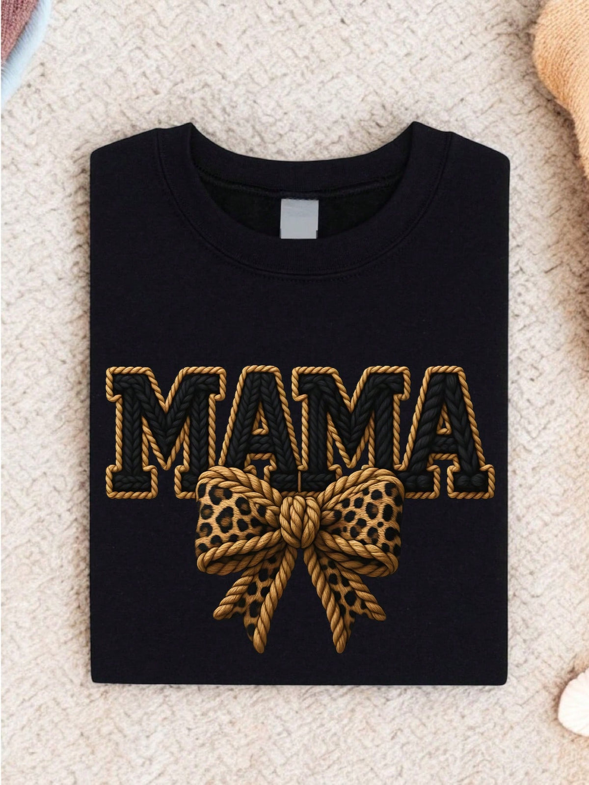 Faux Yarn Mama Leopard Bow T-Shirt