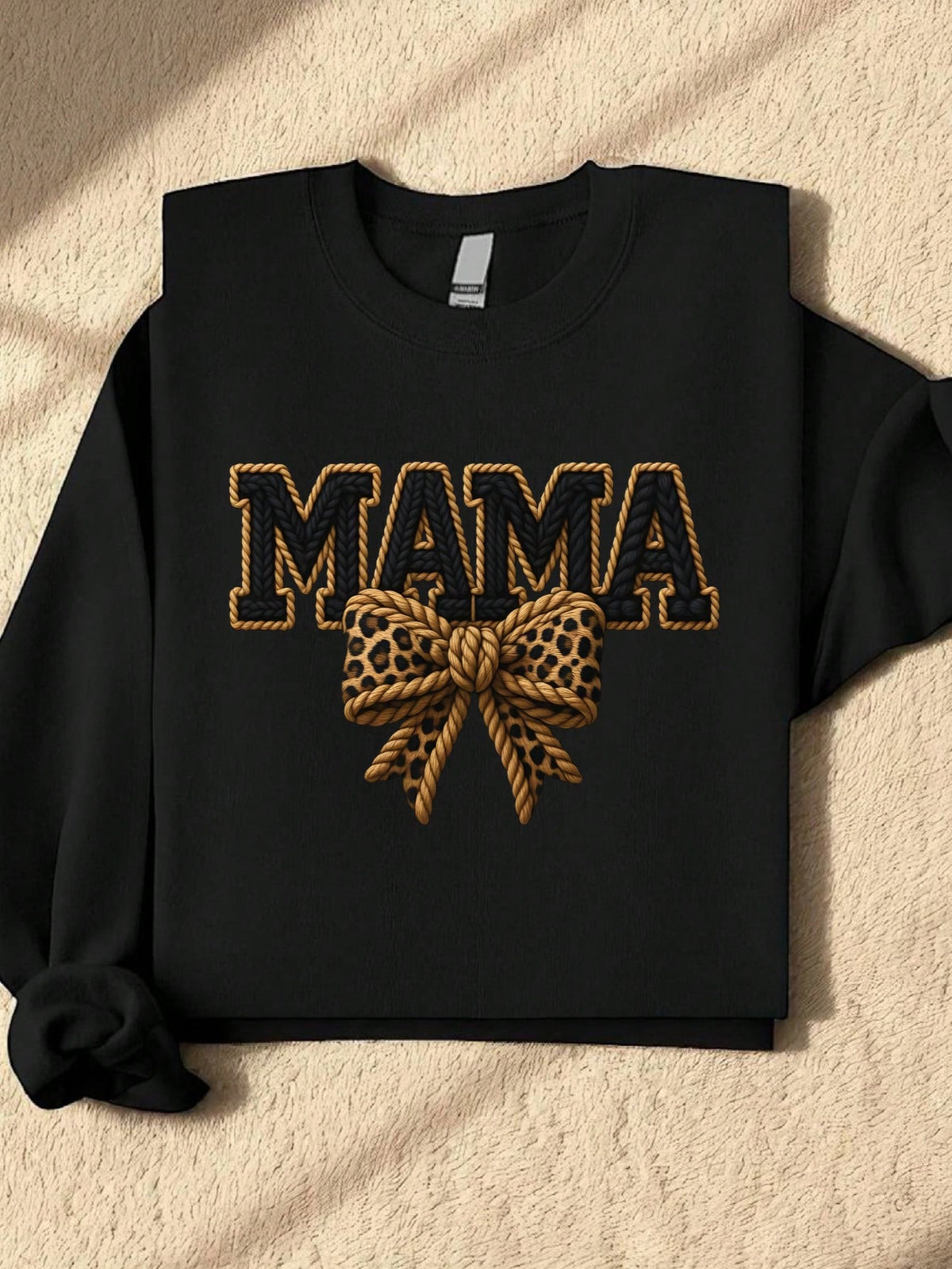 Faux Yarn Mama Leopard Bow Sweatshirt