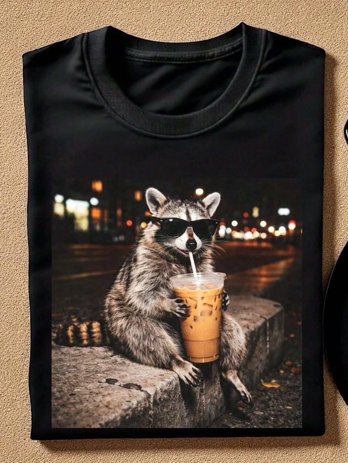 Raccoon Drinking Iced Coffee T-Shirt