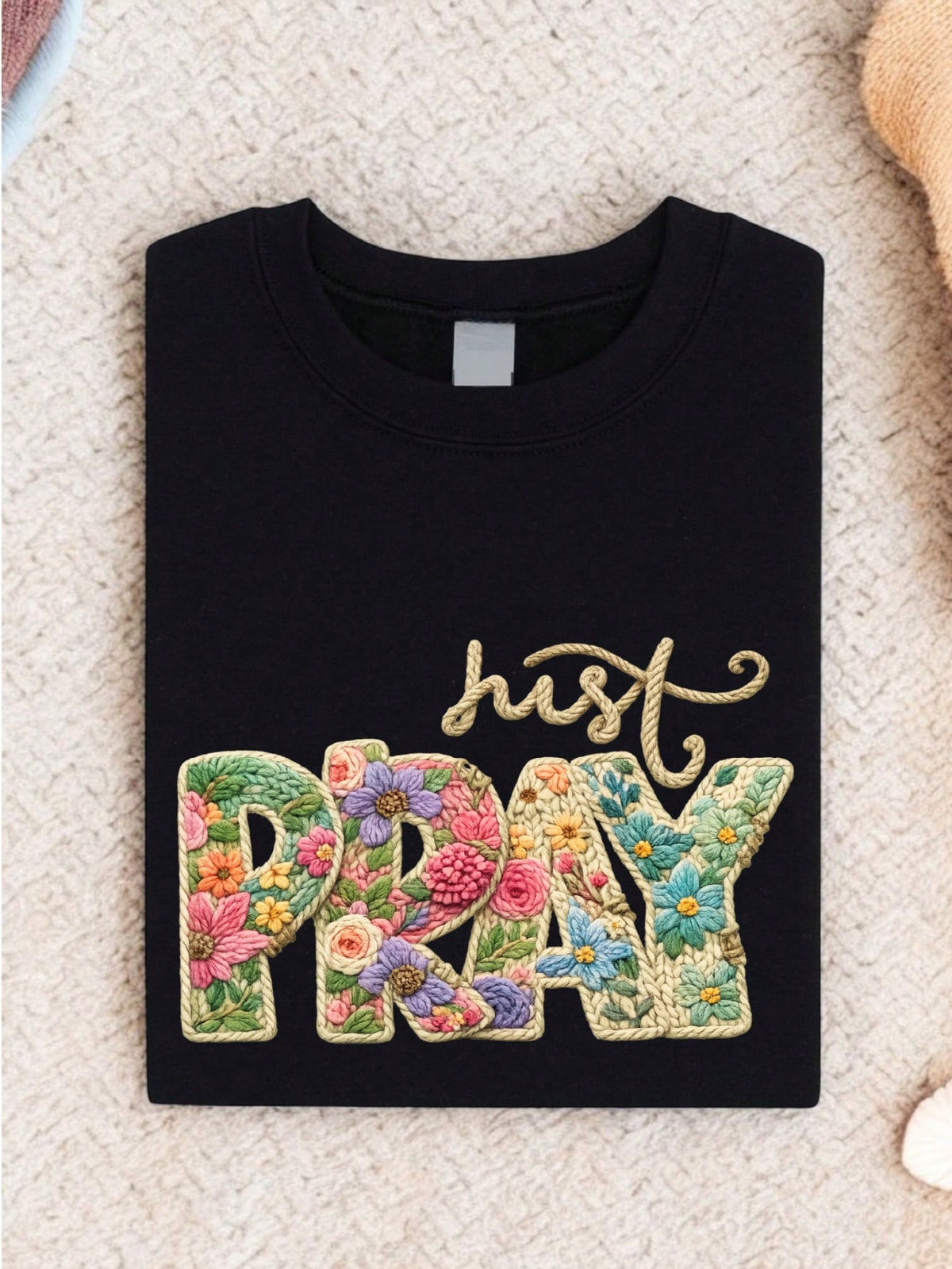 Floral Crochet Christian Pray Just Pray T-Shirt