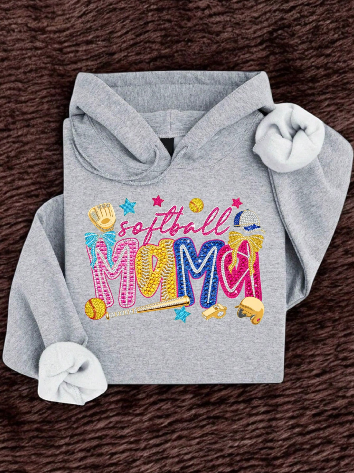 Softball Mama Bling Rhinestone Hoodie
