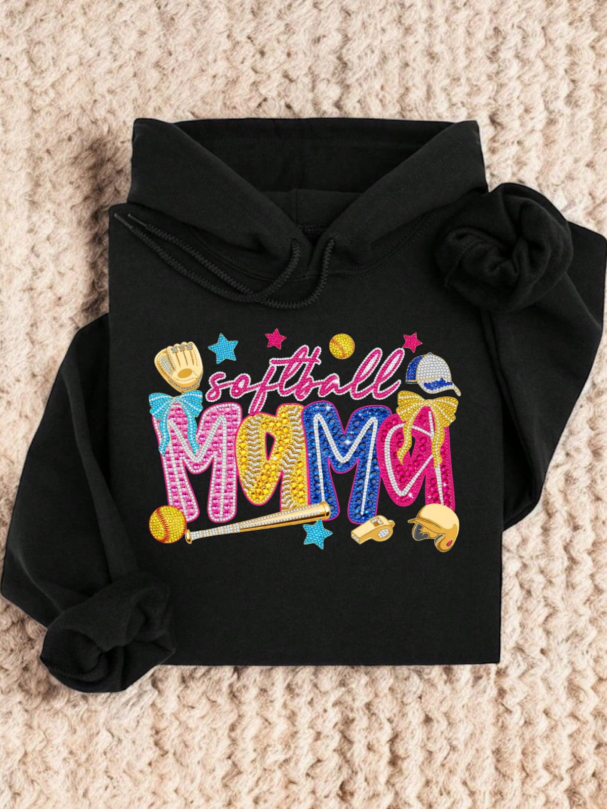 Softball Mama Bling Rhinestone Hoodie