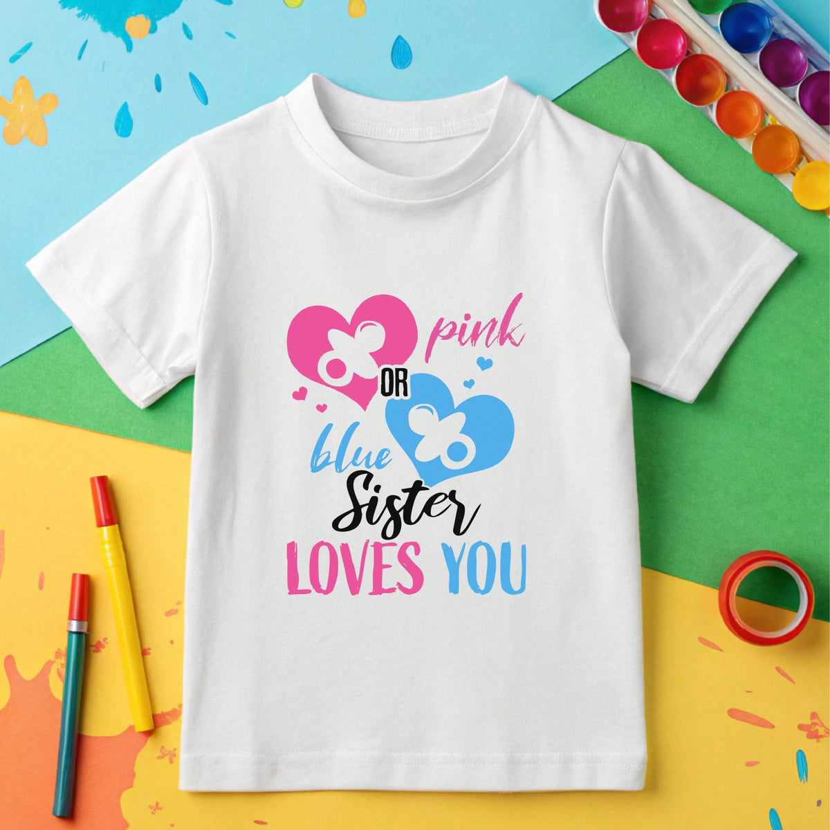 1PC Pink Or Blue Loves You Kids T-Shirt