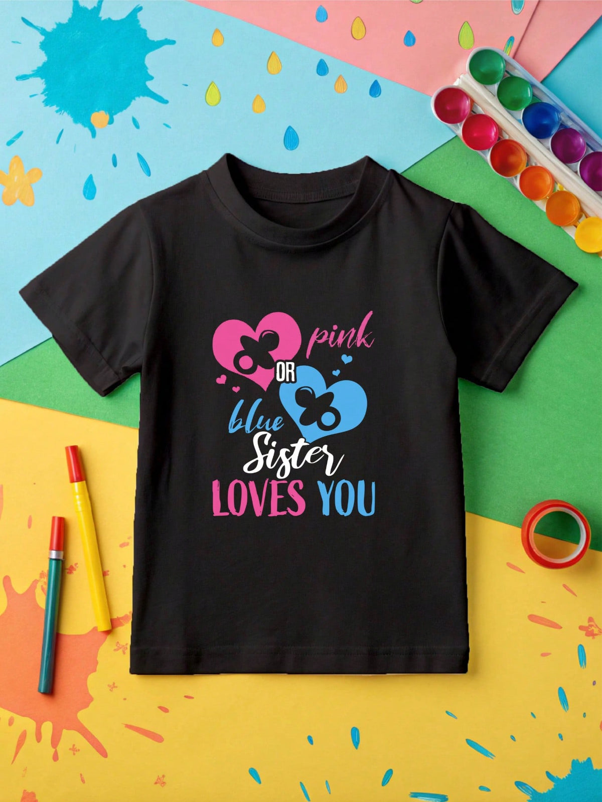 1PC Pink Or Blue Loves You Kids T-Shirt