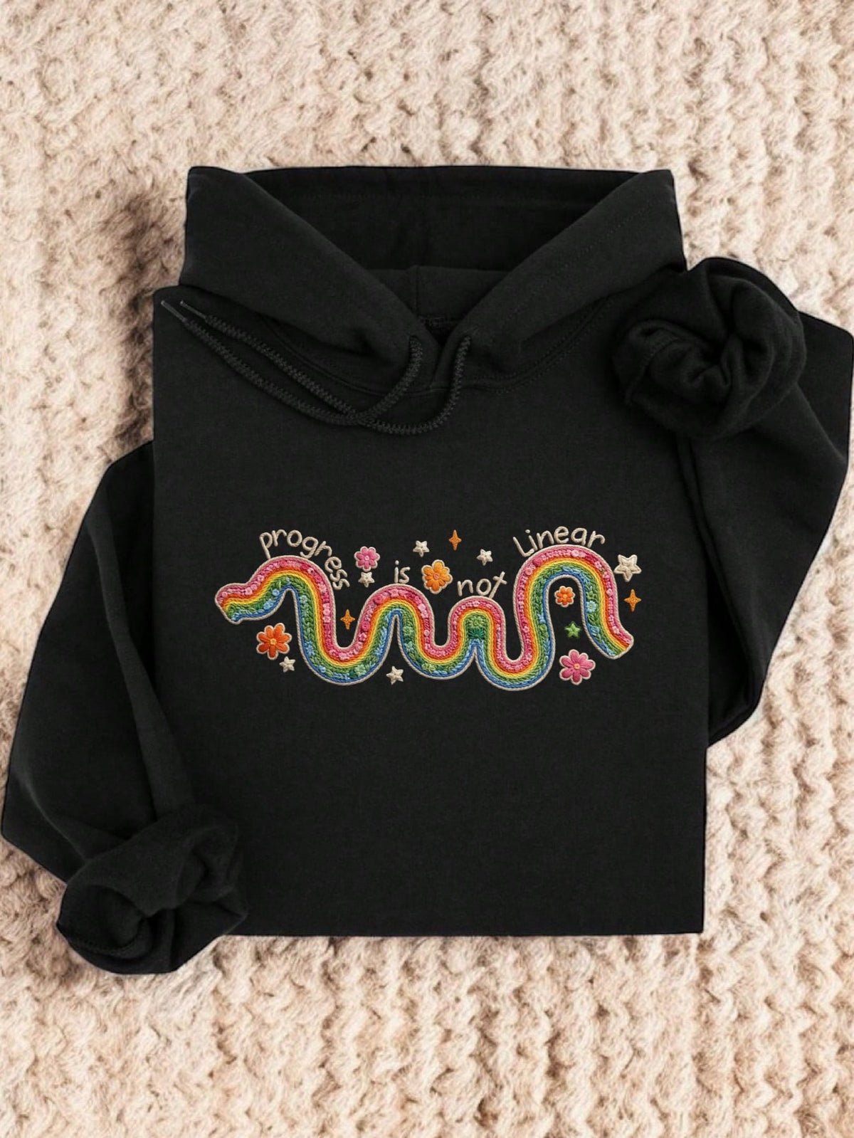 Faux Crochet Progress Is Not Linear Hoodie