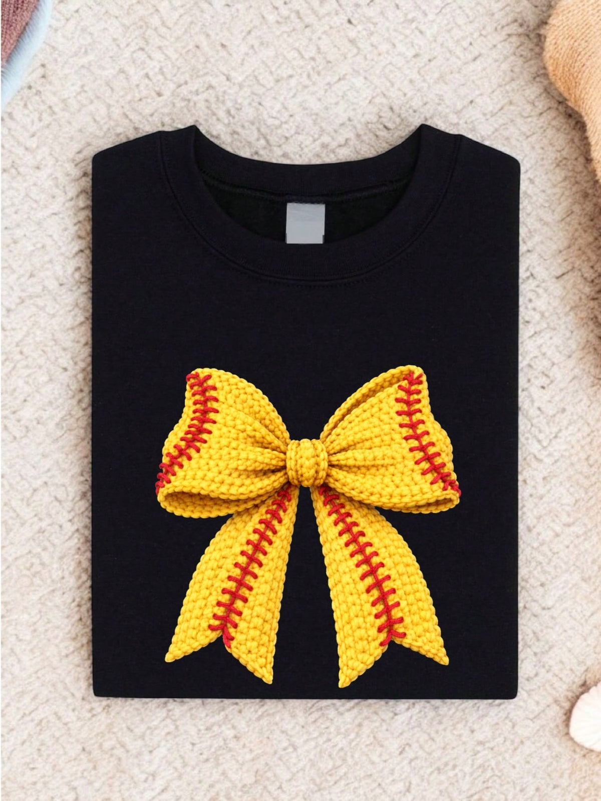 Faux Yarn Softball Coquette Bow T-Shirt