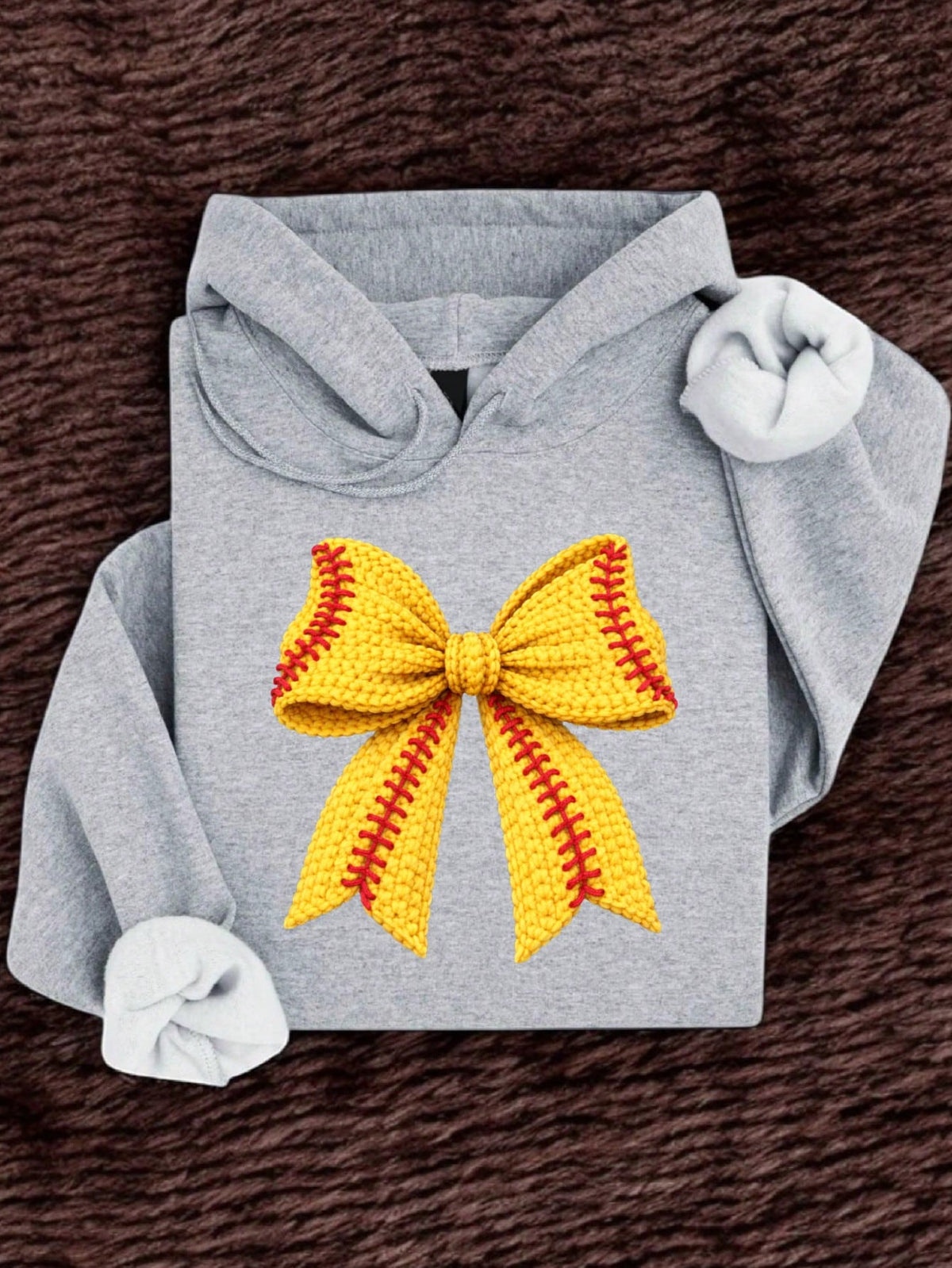 Faux Yarn Softball Coquette Bow Hoodie