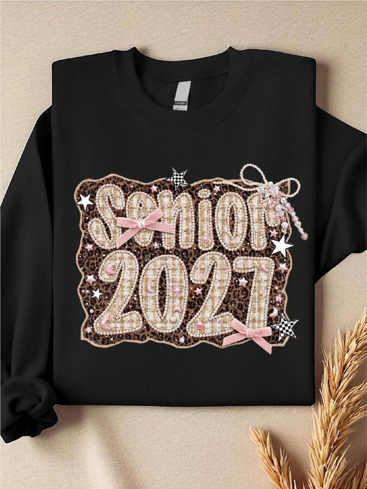 Senior Leopard Faux Patchwork Print Sweatshirt