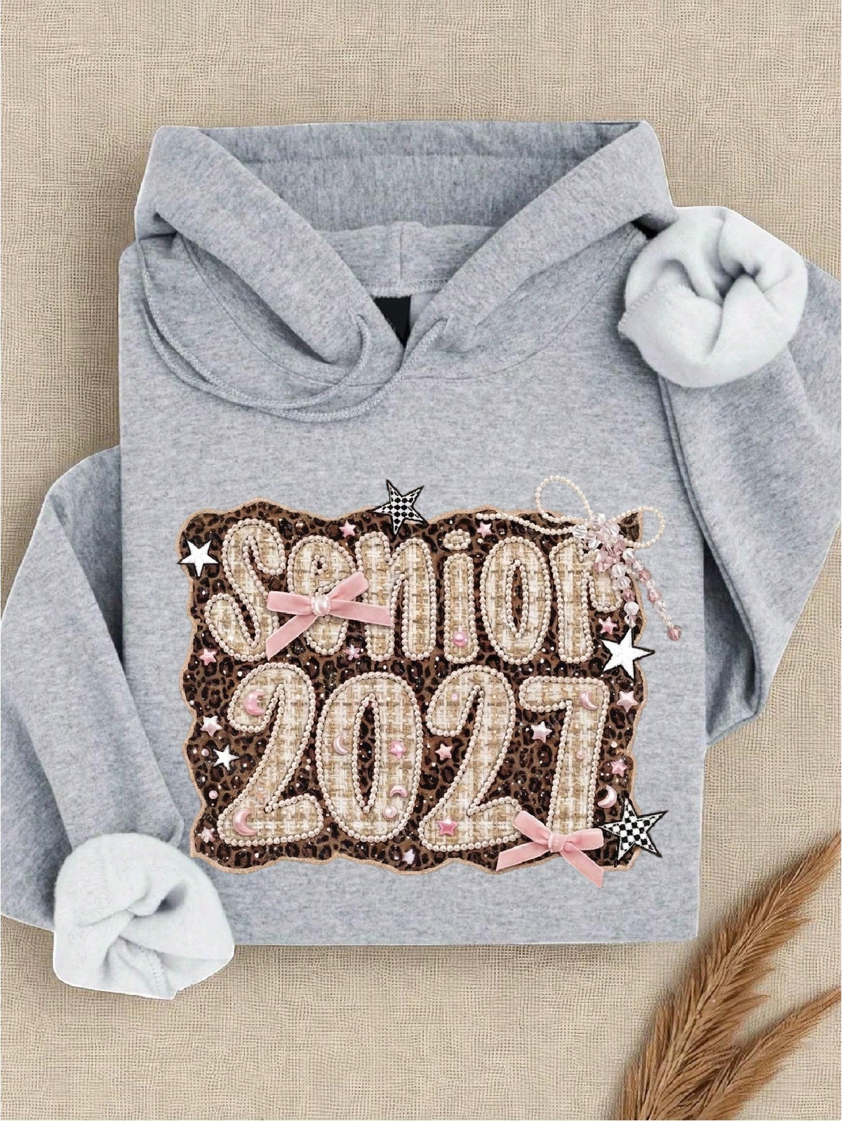 Senior Leopard Faux Patchwork Print Hoodie
