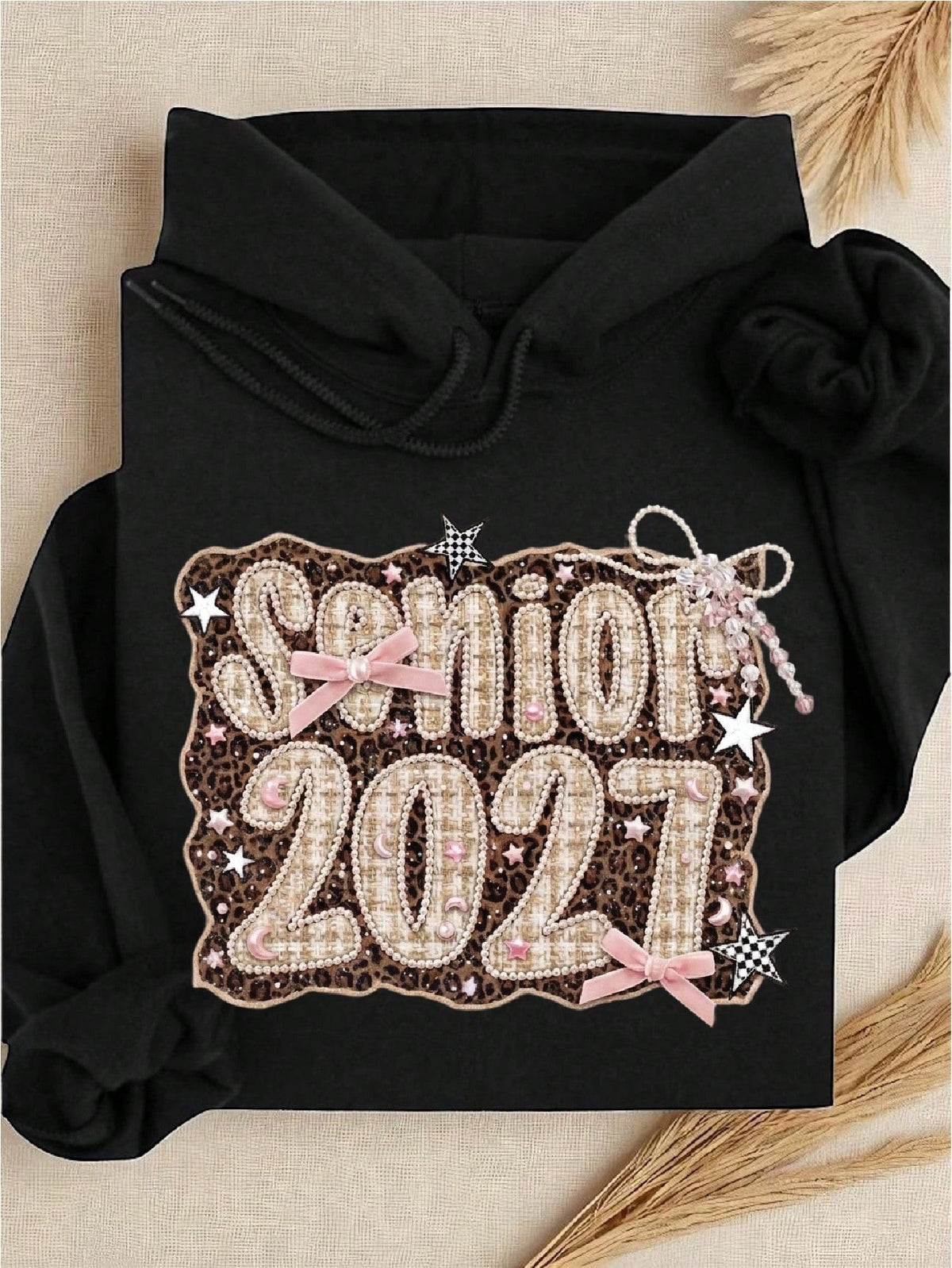 Senior Leopard Faux Patchwork Print Hoodie