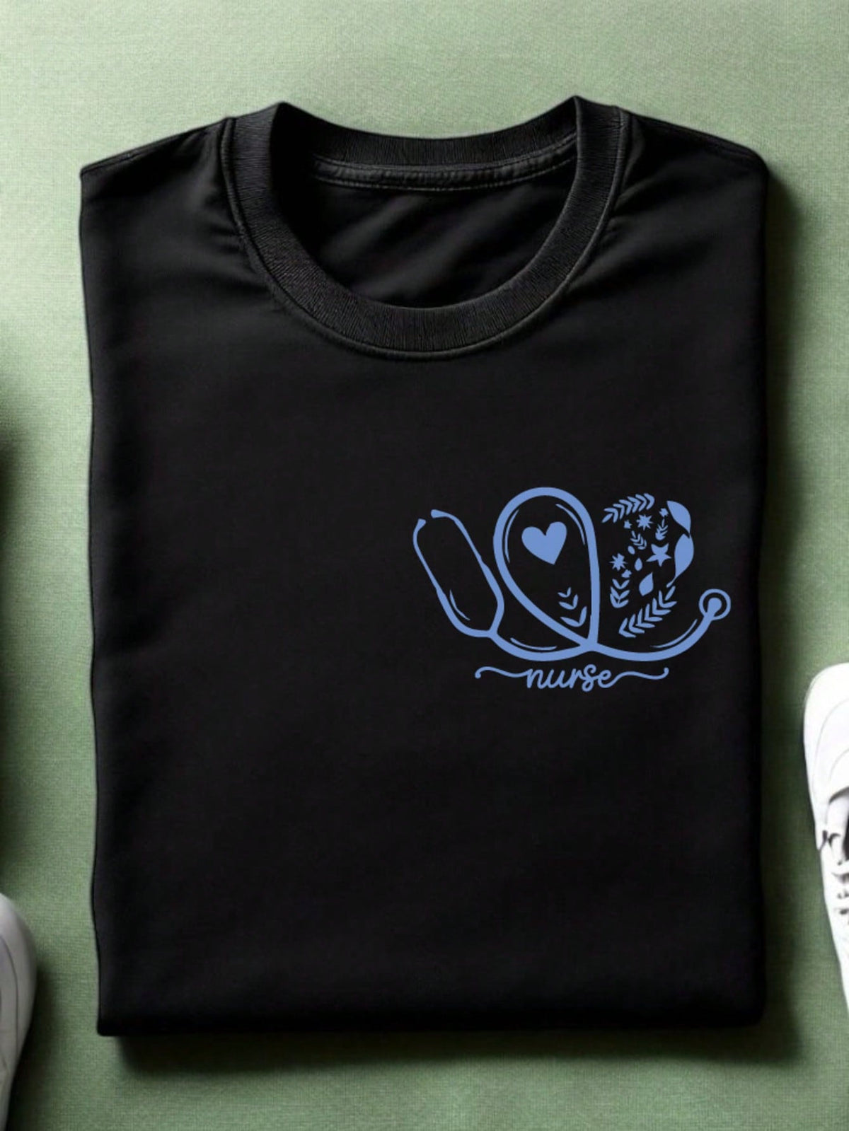 Floral Stethoscope Nurse Pokect T-Shirt