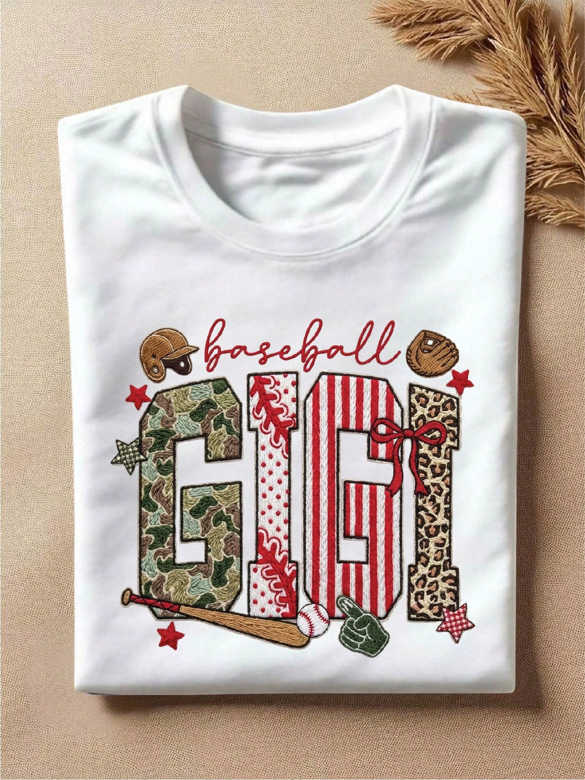 Baseball Gigi Faux Yarn Print T-Shirt