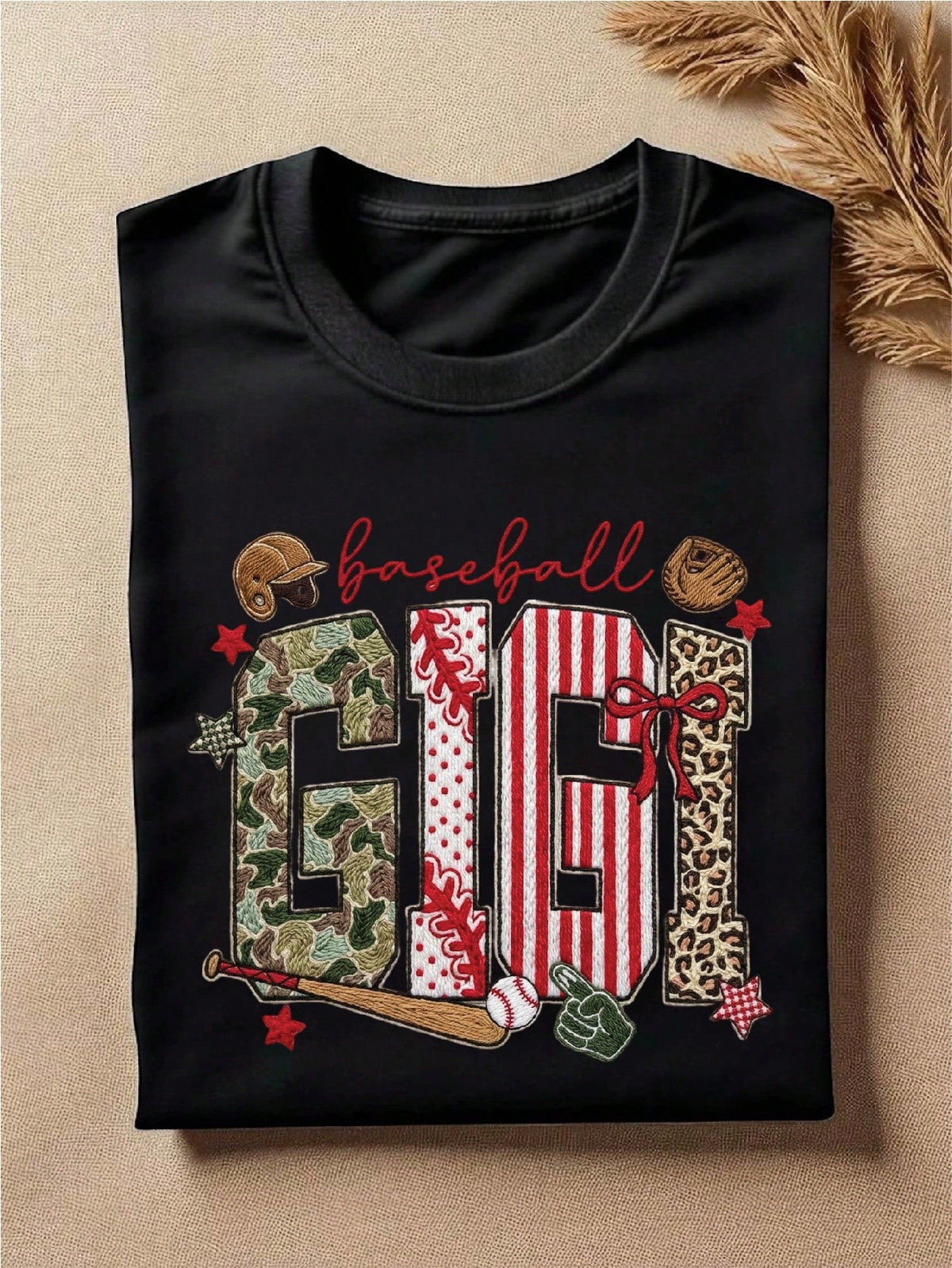 Baseball Gigi Faux Yarn Print T-Shirt