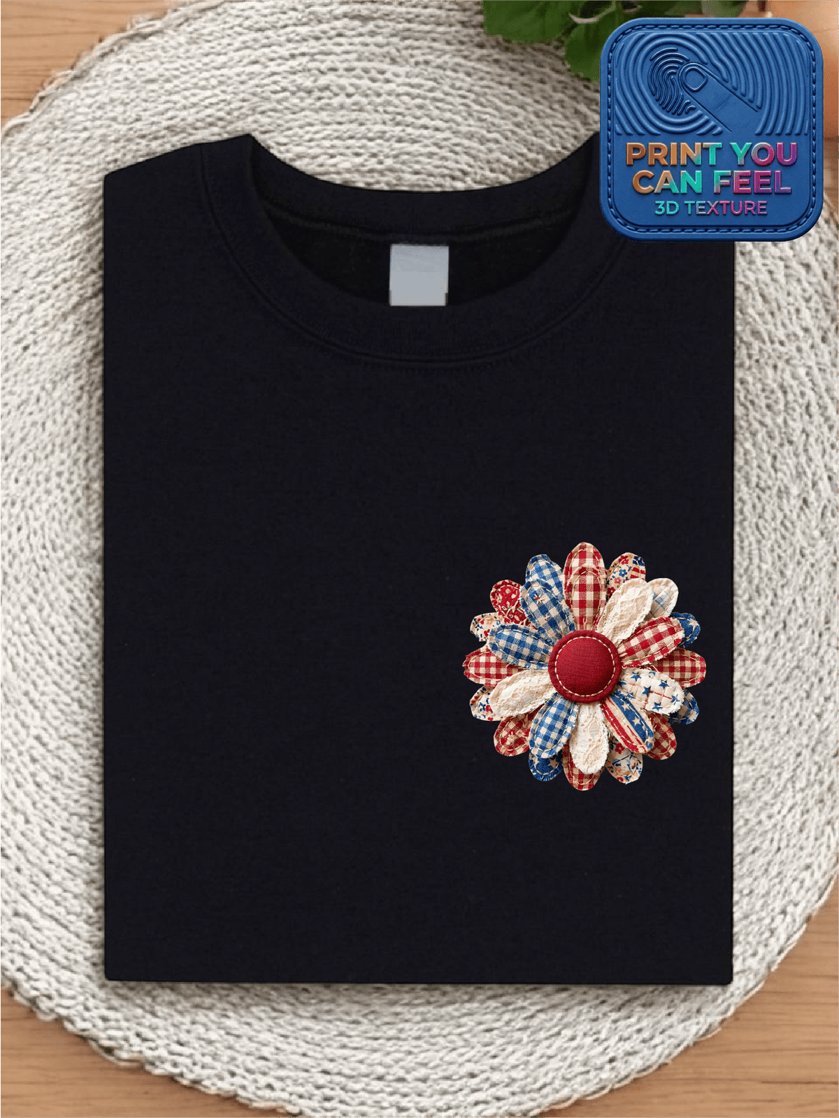 Vintage Flower 4th July 3D Patch T-Shirt