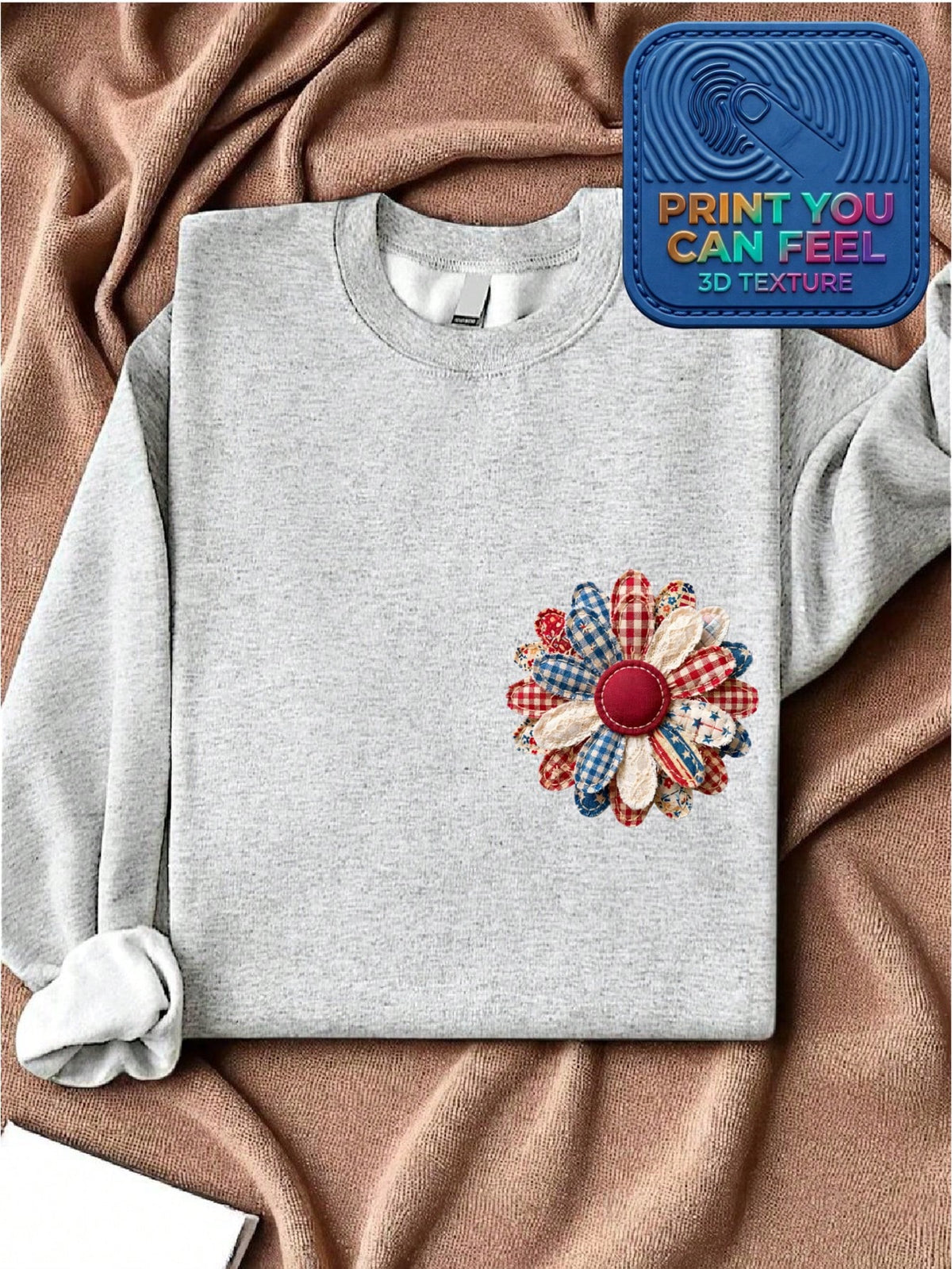 Vintage Flower 4th July 3D Patch Sweatshirt