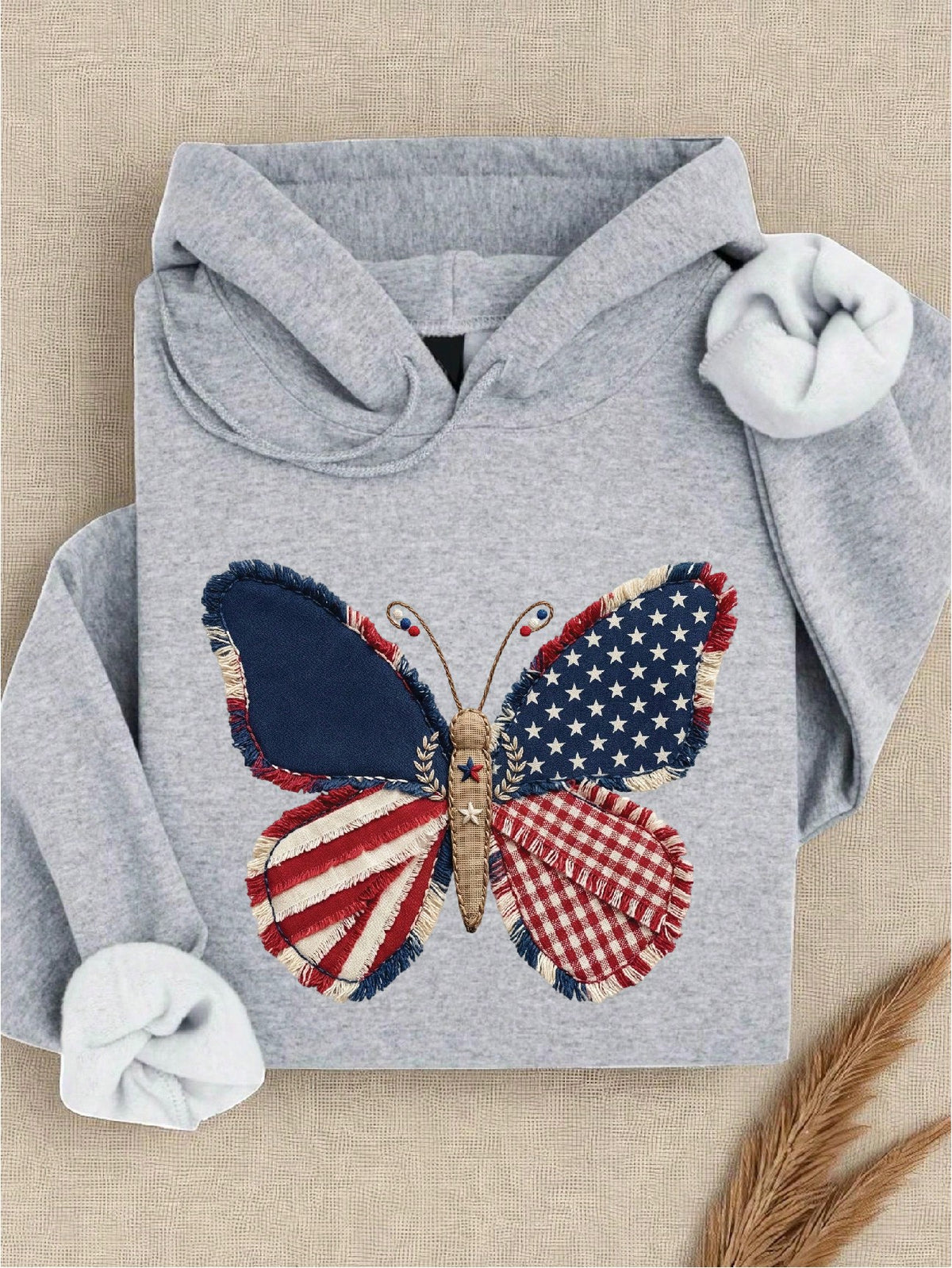 USA Butterfly Faux Patchwork Print Hoodie