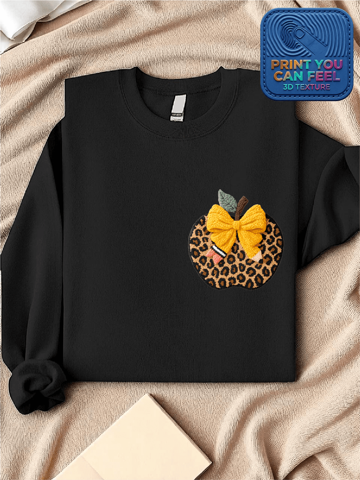 Retro Leopard Apple 3D Patch Teacher Sweatshirt