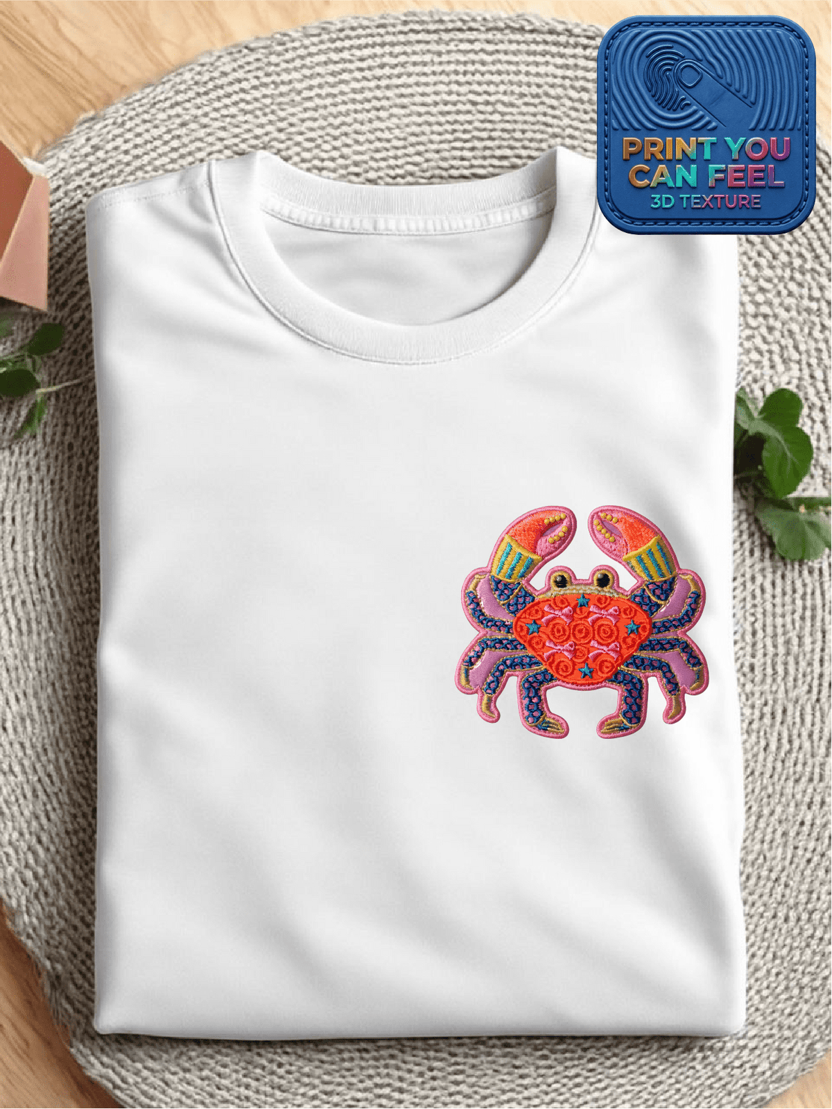 Colorful Crab 3D Patch Printed T-Shirt