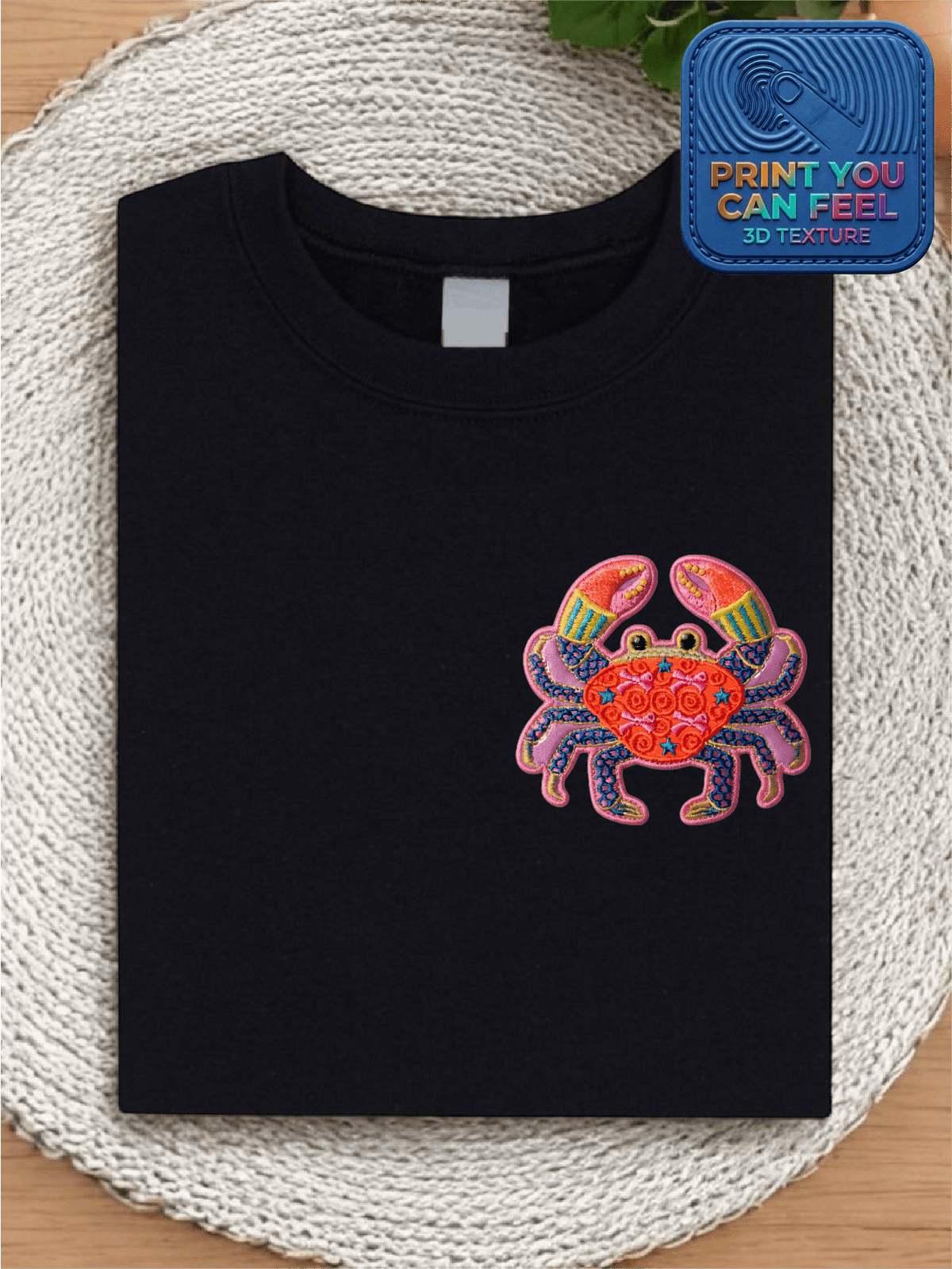 Colorful Crab 3D Patch Printed T-Shirt