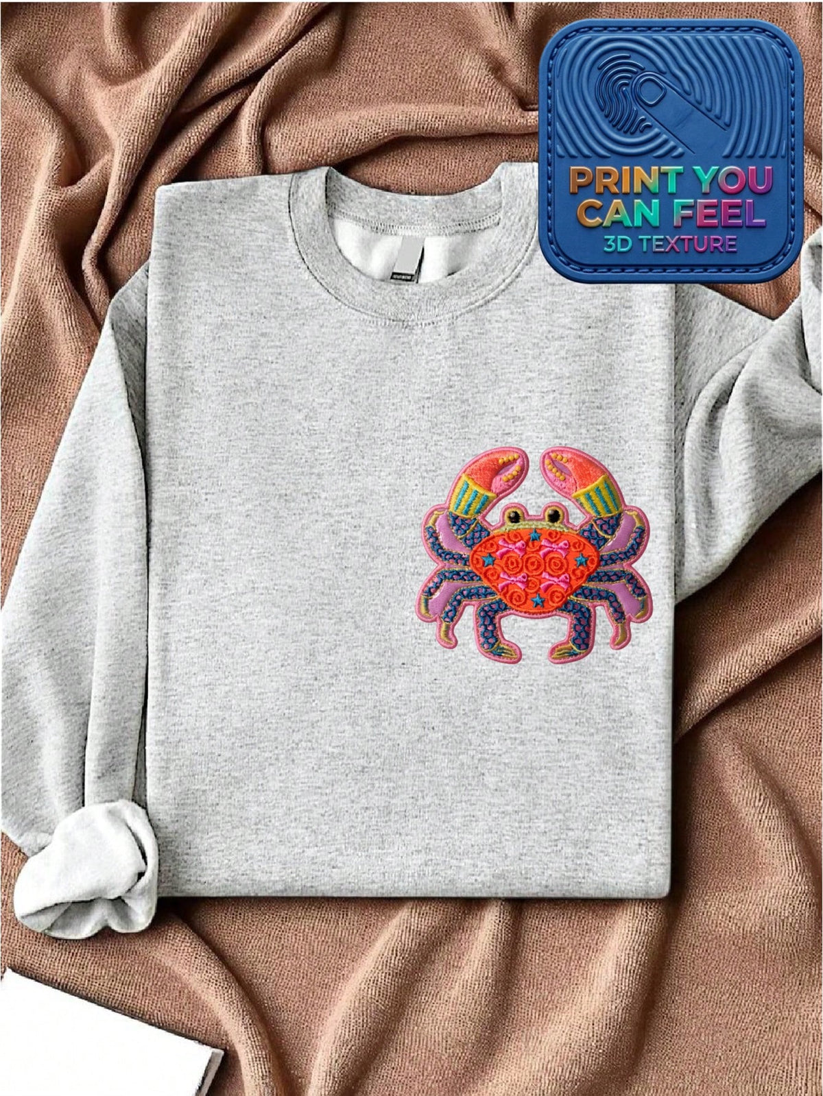 Colorful Crab 3D Patch Printed Sweatshirt