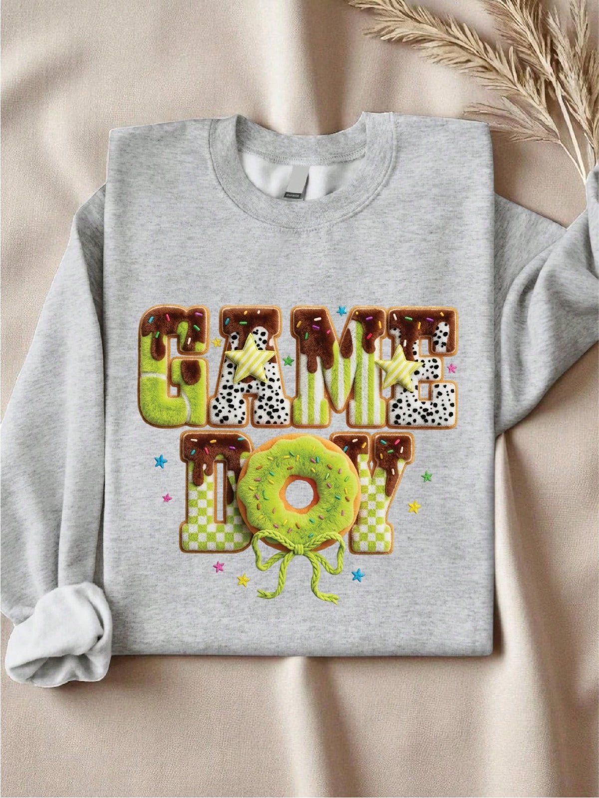 Game Day Tennis Faux Yarn Print Sweatshirt