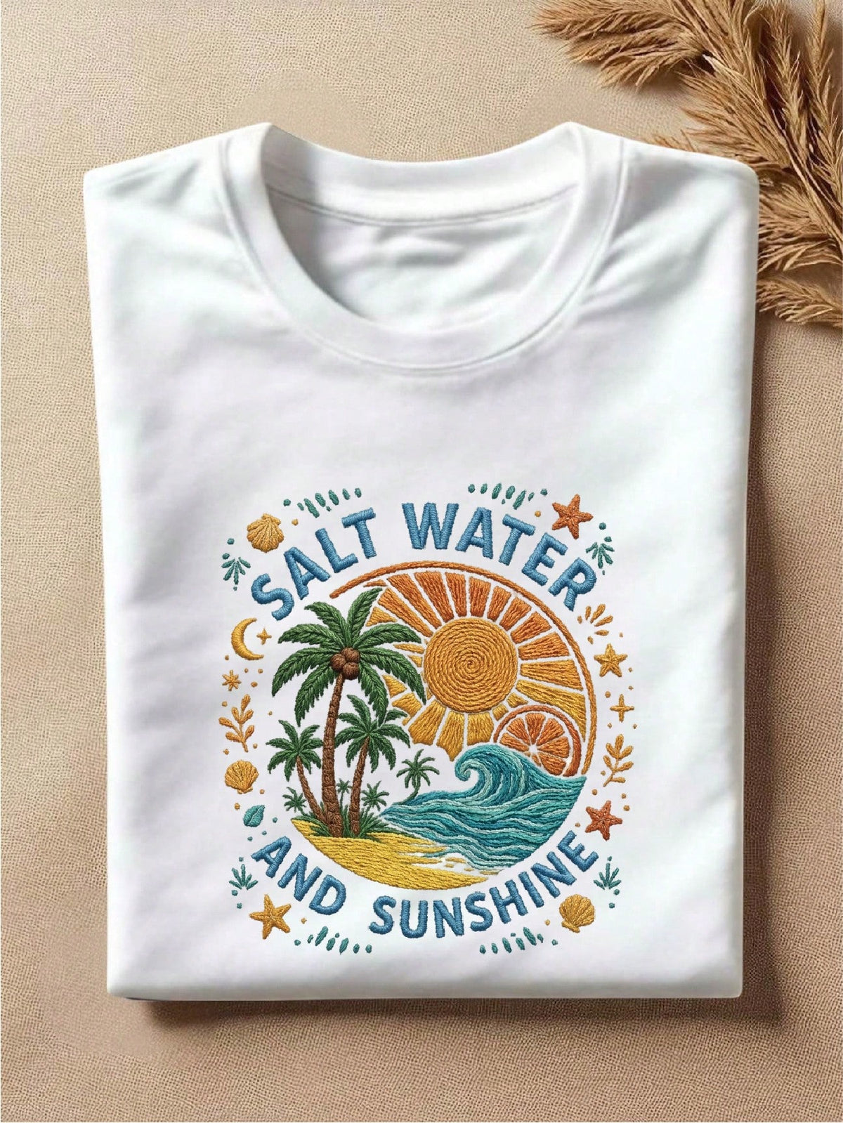 Salt Water And Sun Faux Yarn Print T-Shirt