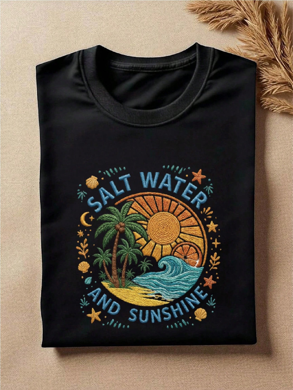 Salt Water And Sun Faux Yarn Print T-Shirt