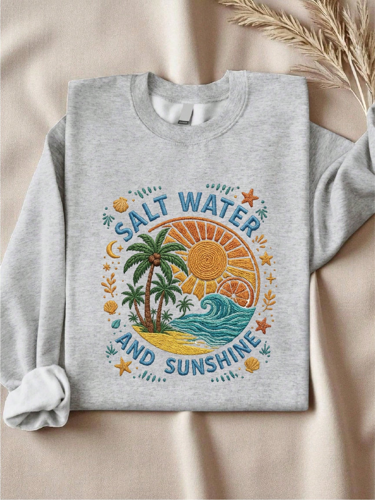 Salt Water And Sun Faux Yarn Print Sweatshirt