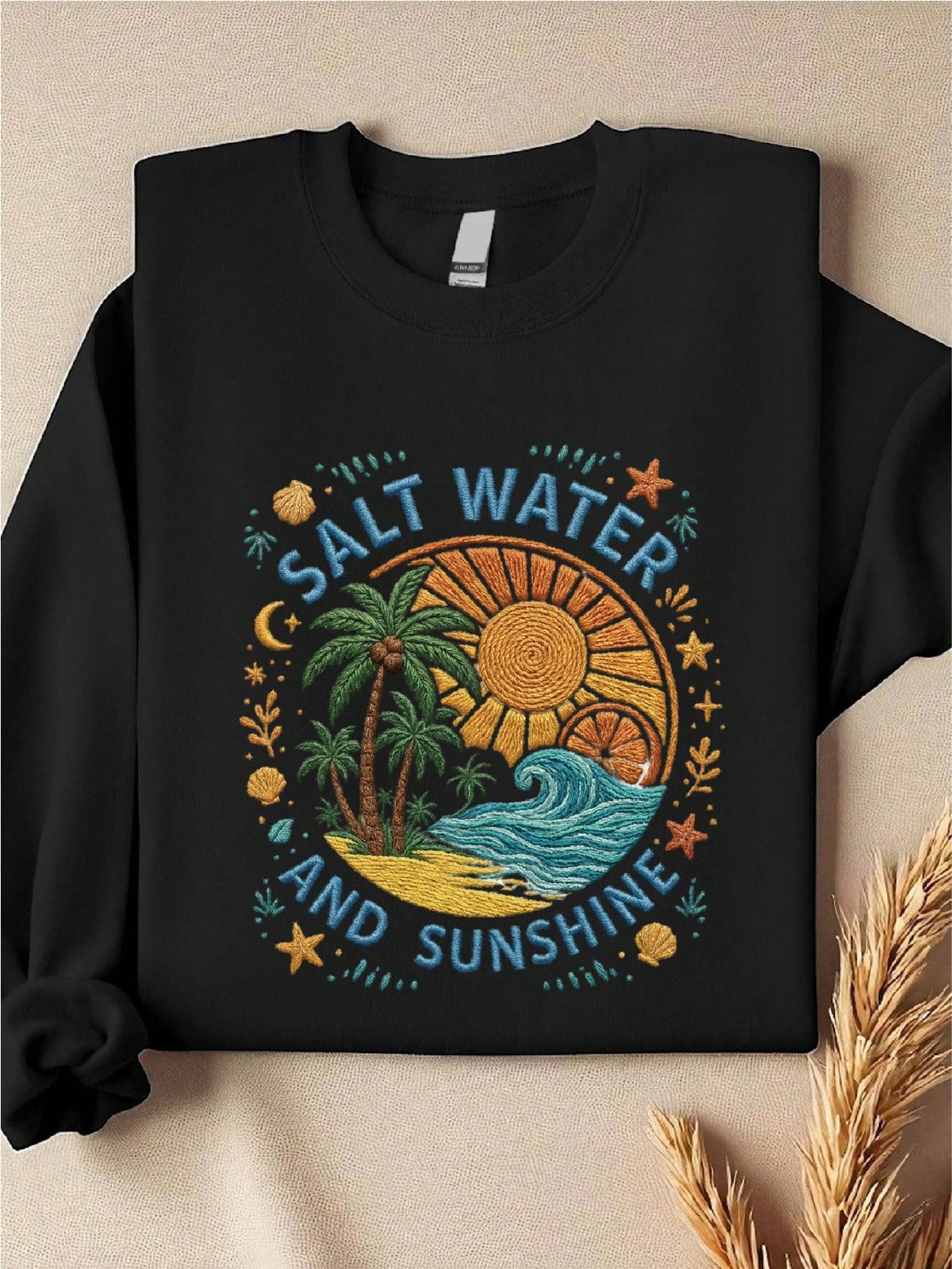 Salt Water And Sun Faux Yarn Print Sweatshirt