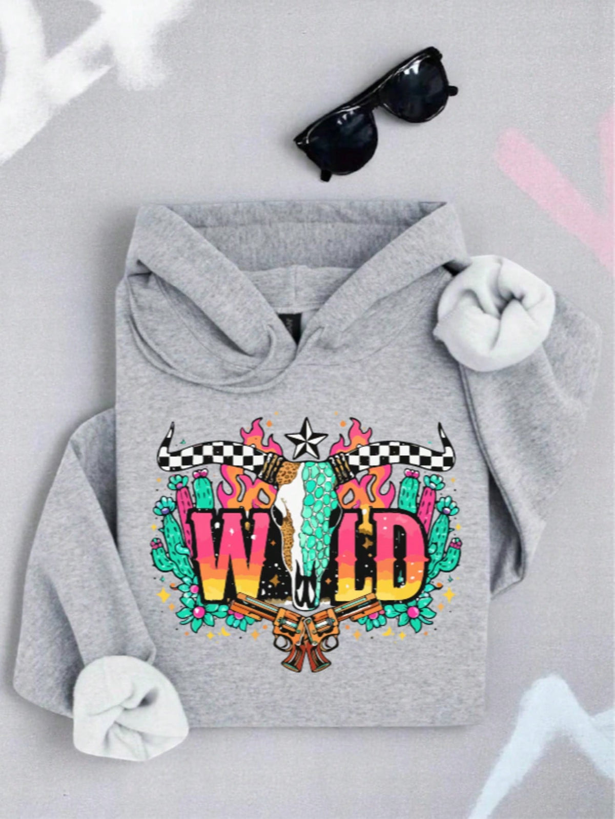 Checkered Longhorn Skull Hoodie