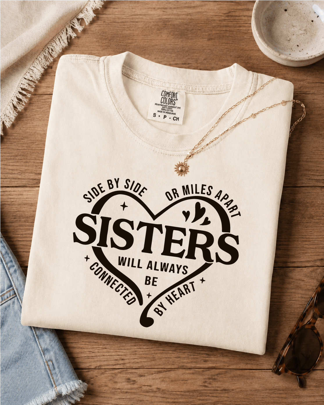 Side By Side Or Miles Apart Sisters T-Shirt