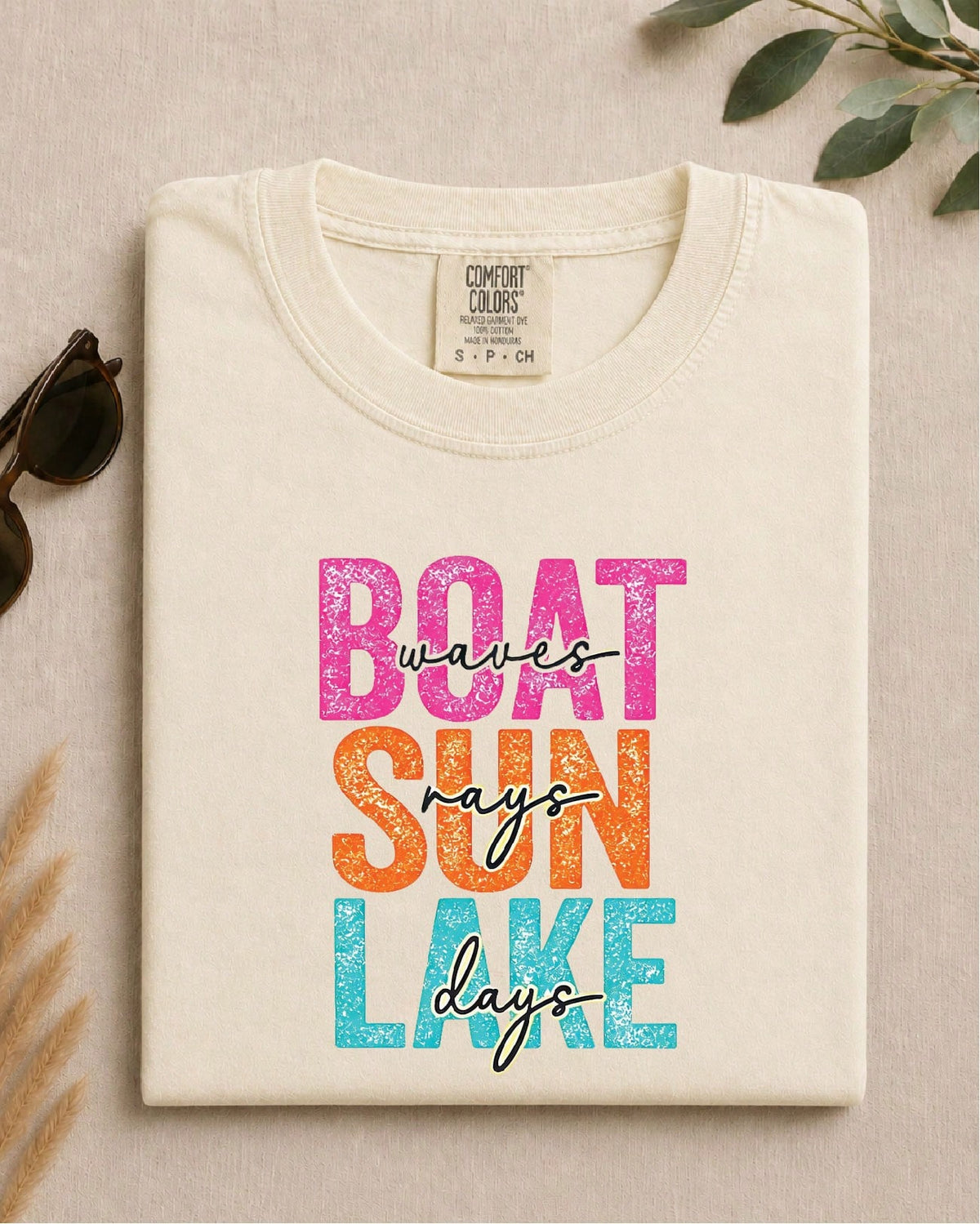 Boat Waves Sun Rays Lake T-Shirt