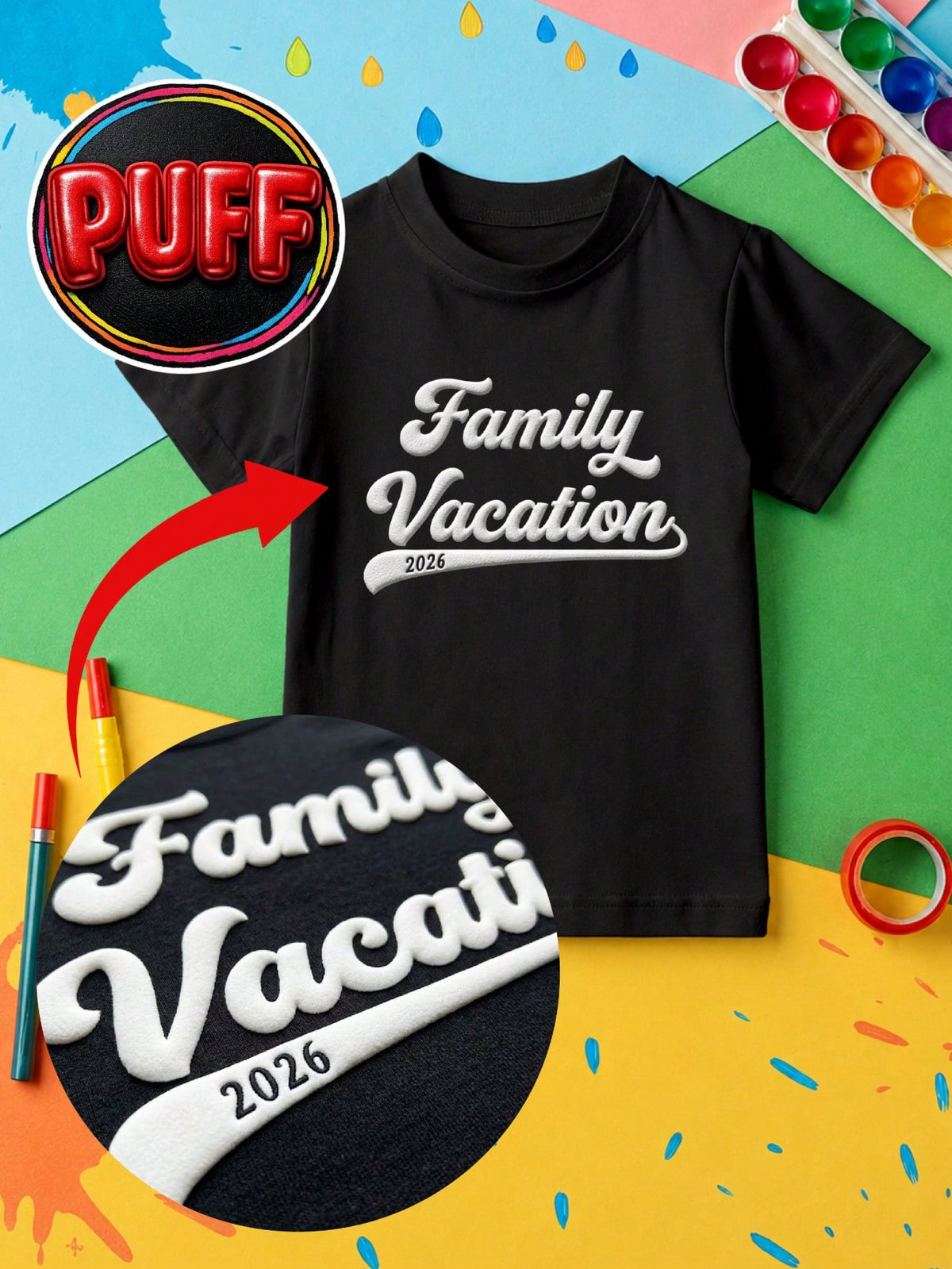 Family Vacation 3D Puff Print Kids Hoodie