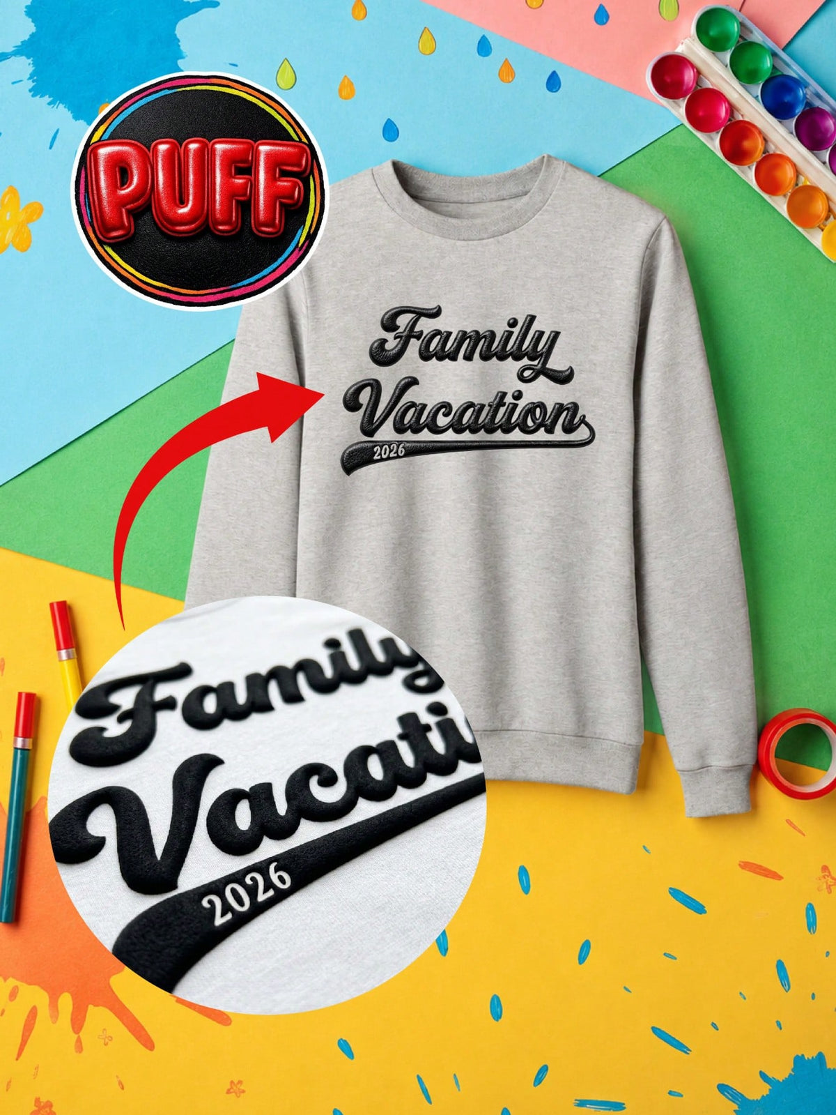 Family Vacation 3D Puff Print Kids Sweatshirt